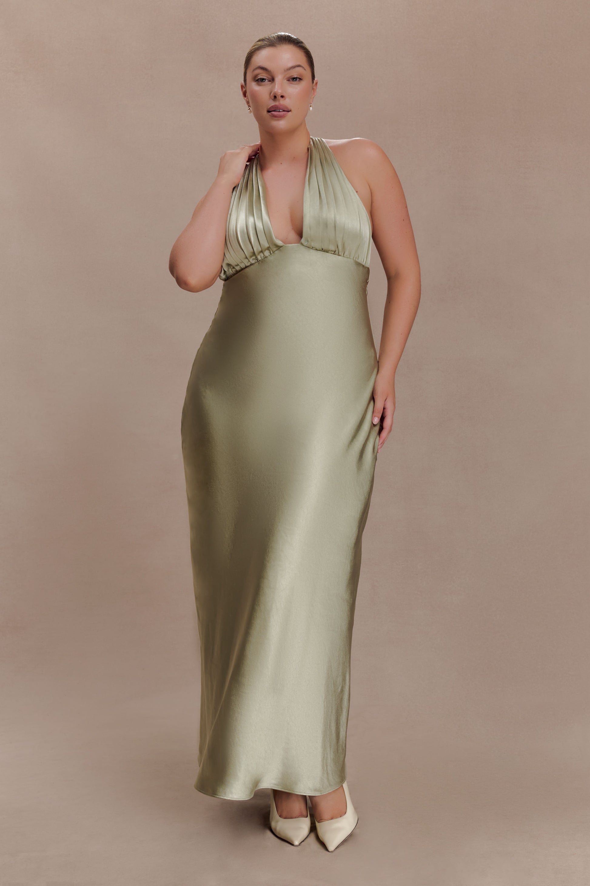 Alice Satin Halter Maxi Dress - Sage #7