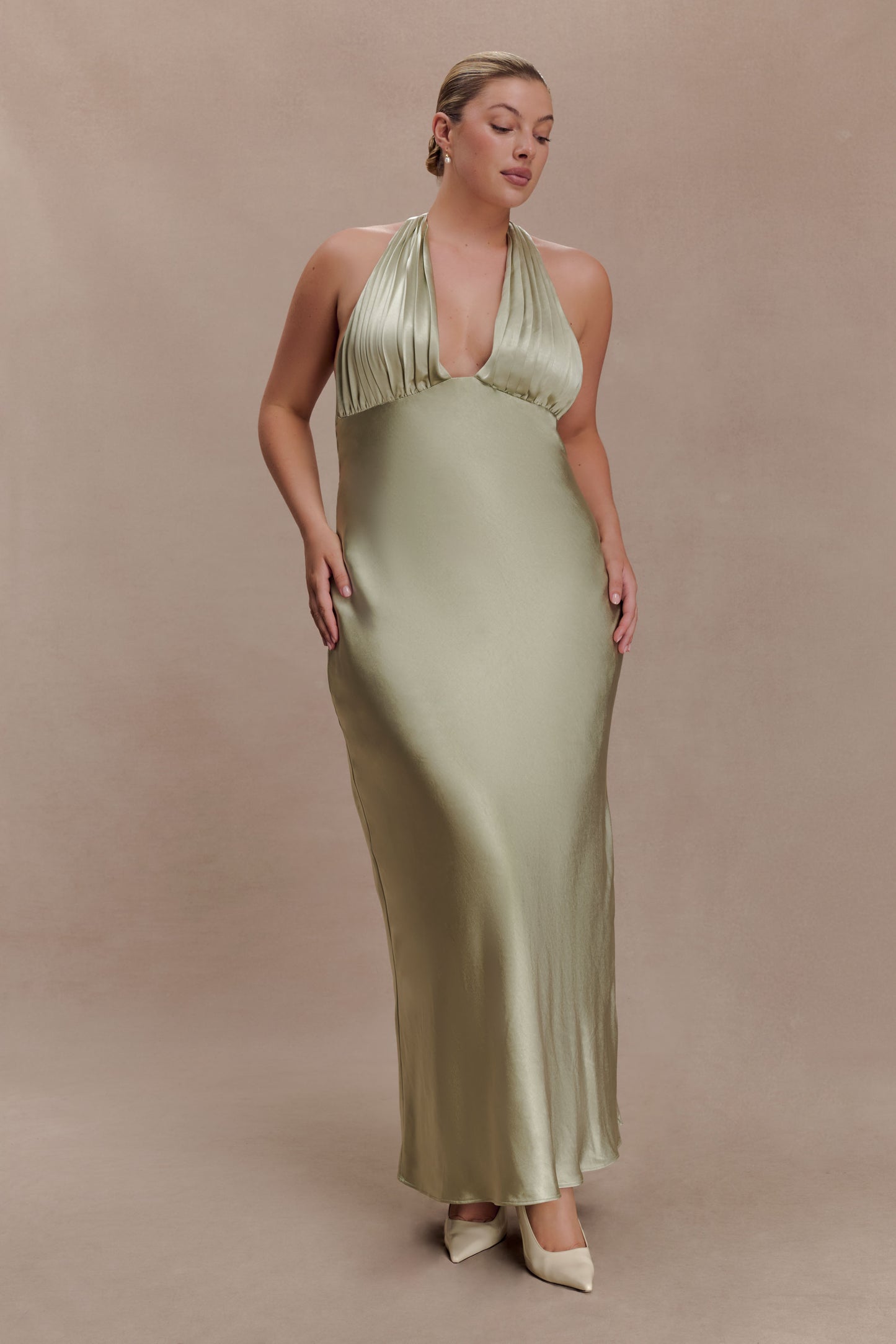 Alice Satin Halter Maxi Dress - Sage