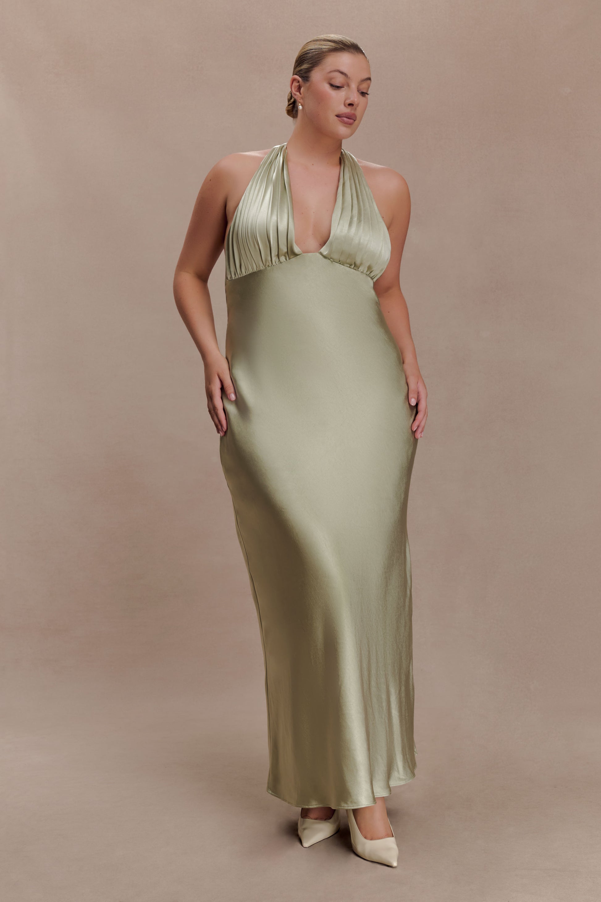 Alice Satin Halter Maxi Dress - Sage #8