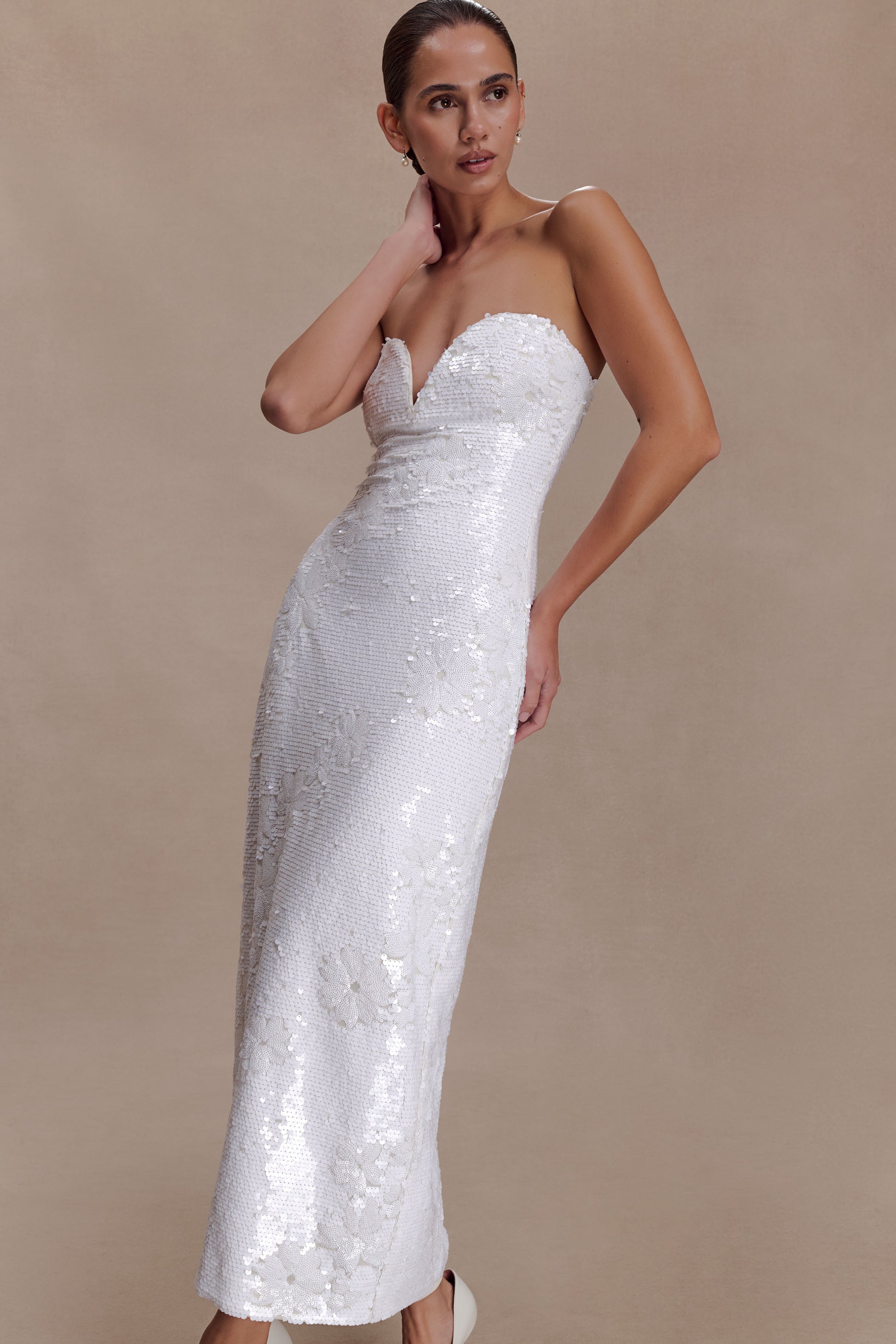 Maisie Strapless Sequin Midi Dress - White #3