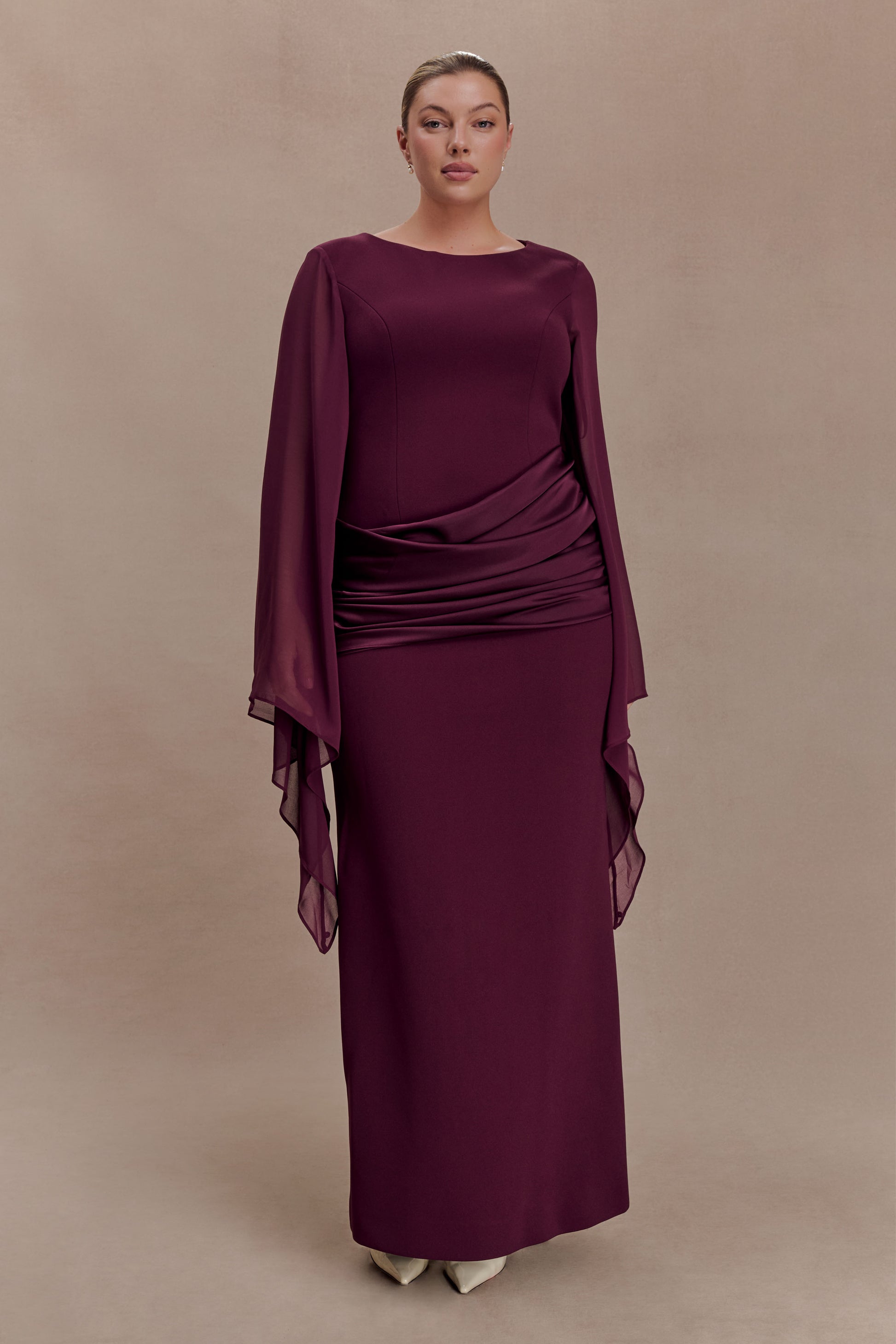 Samantha Waterfall Sleeves Maxi Dress - Wine #8