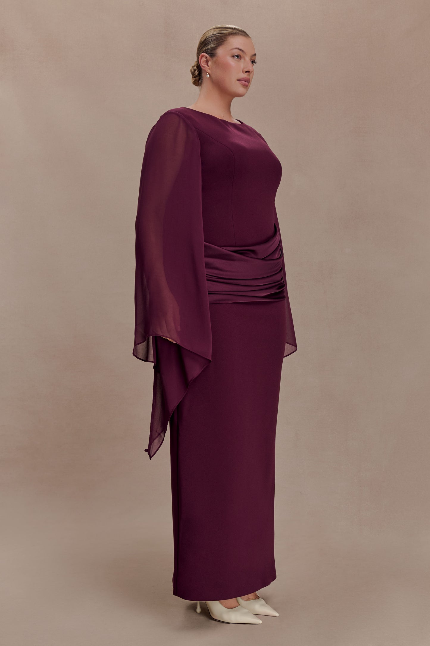 Samantha Waterfall Sleeves Maxi Dress - Wine