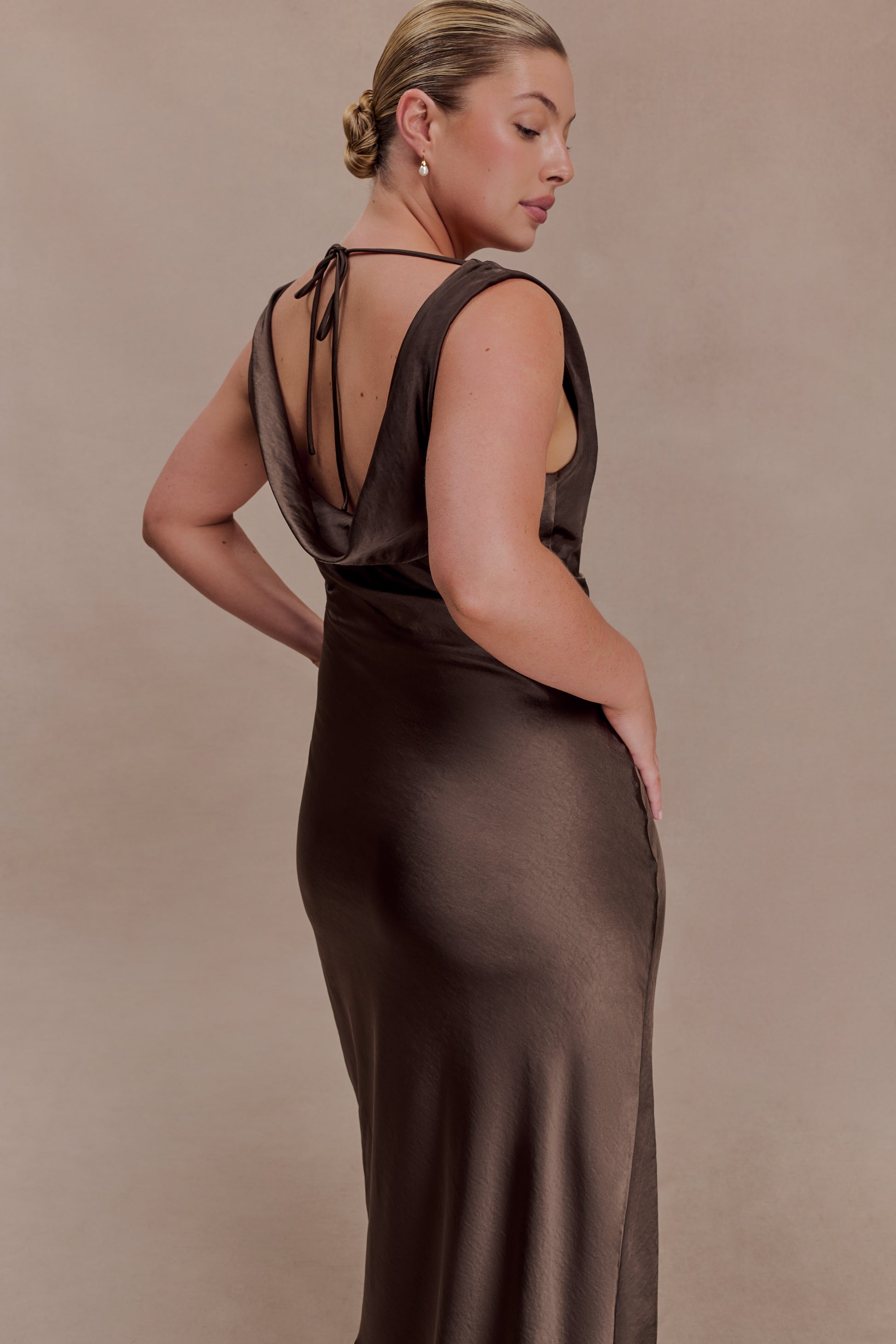 Ashley Cowl Neck Lace And Satin Maxi Dress - Mocha #3