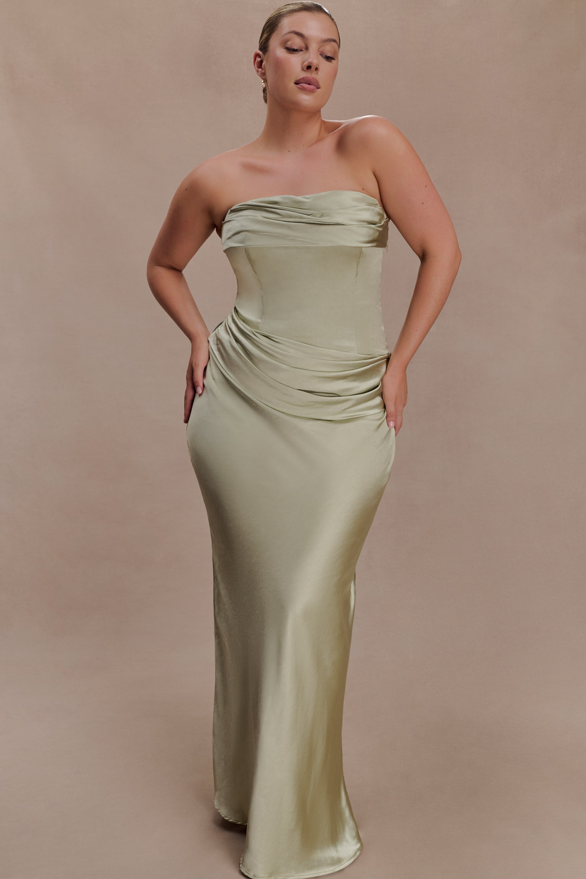 Jasmine Strapless Satin Maxi Dress - Sage #4