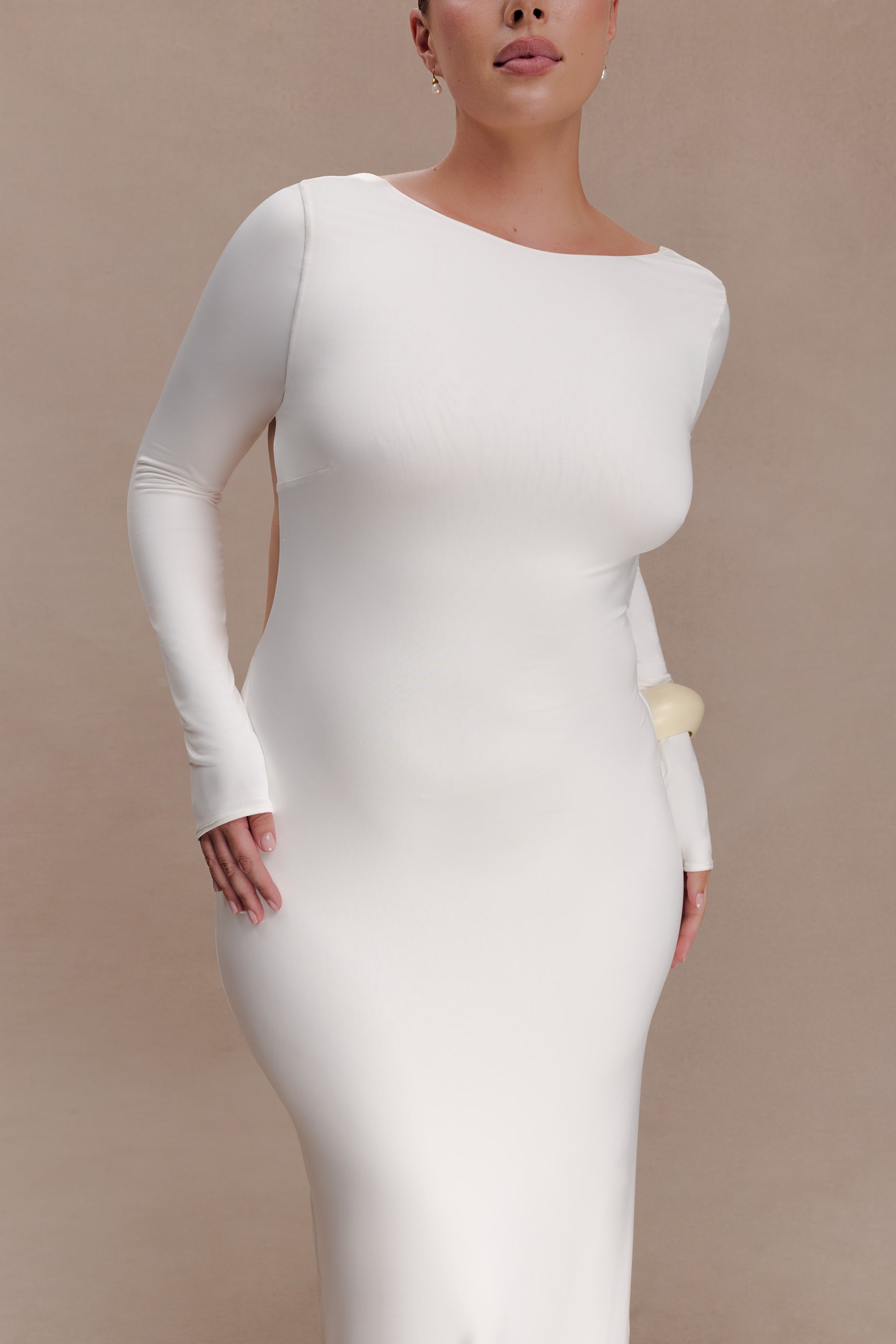Marlene Slinky Low Back Maxi Dress - White #9