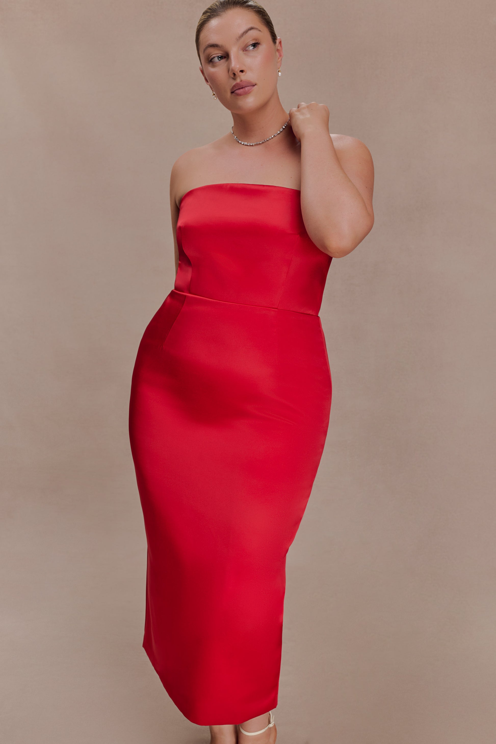 Ophelia Peplum Satin Maxi Dress - Red #6