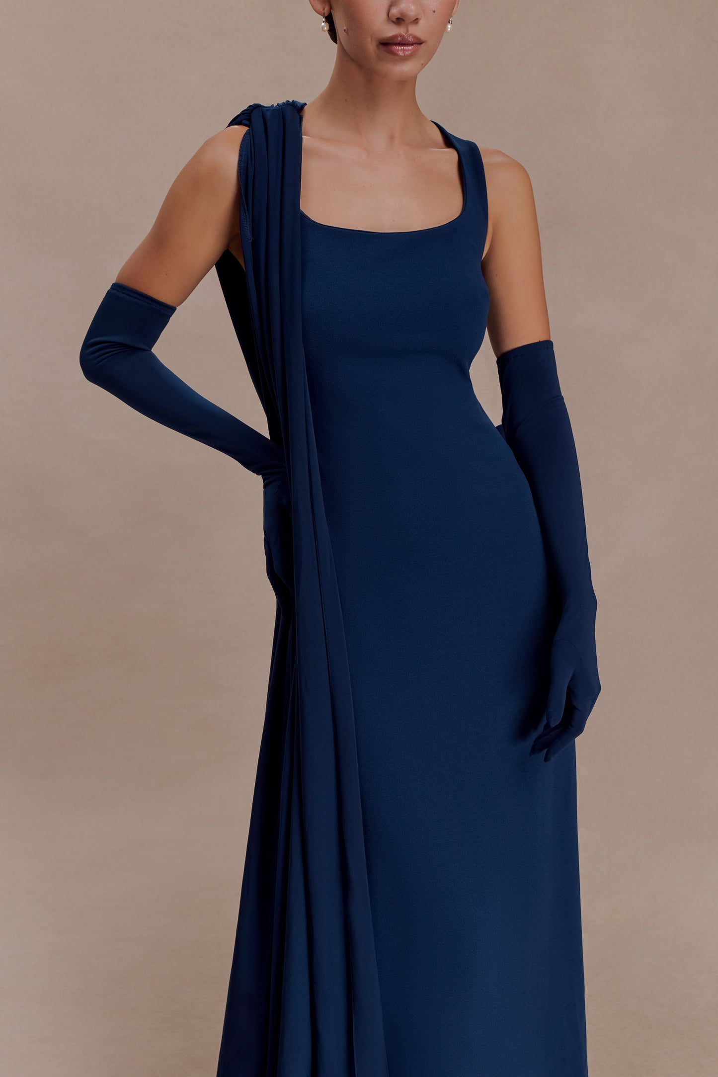 Rhea Detachable Cape Jersey Maxi Dress - Navy