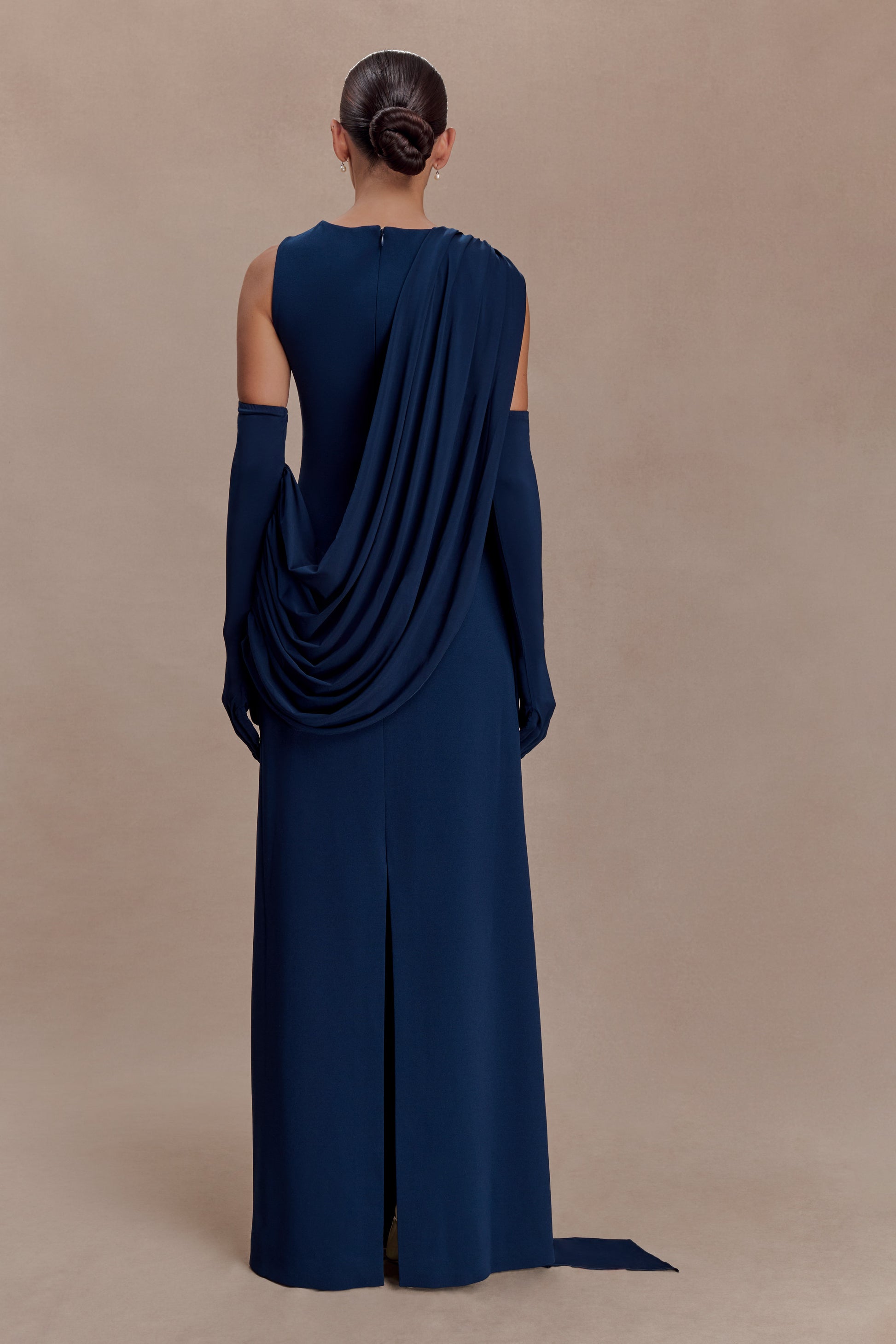 Rhea Detachable Cape Jersey Maxi Dress - Navy #2