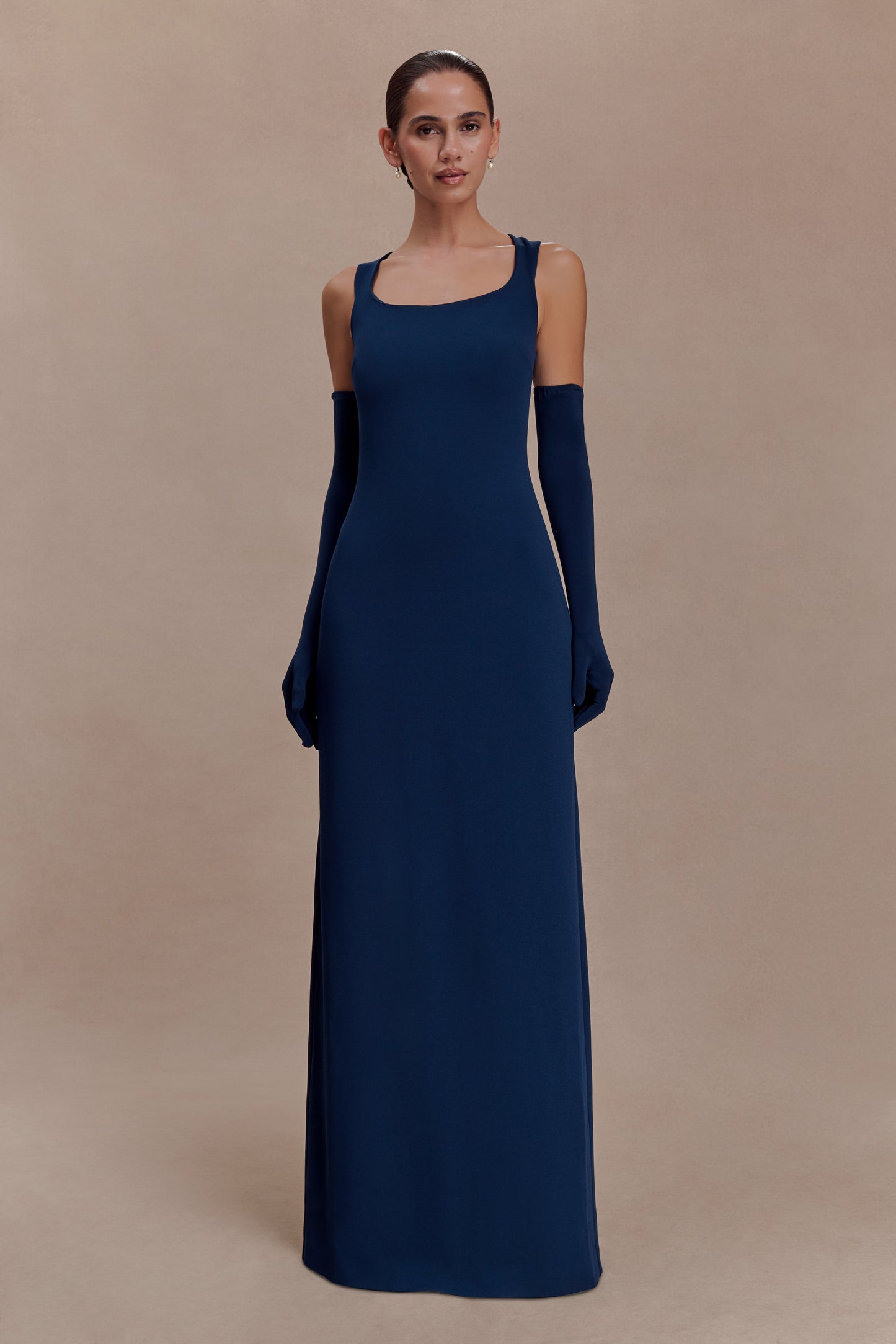 Rhea Detachable Cape Jersey Maxi Dress - Navy