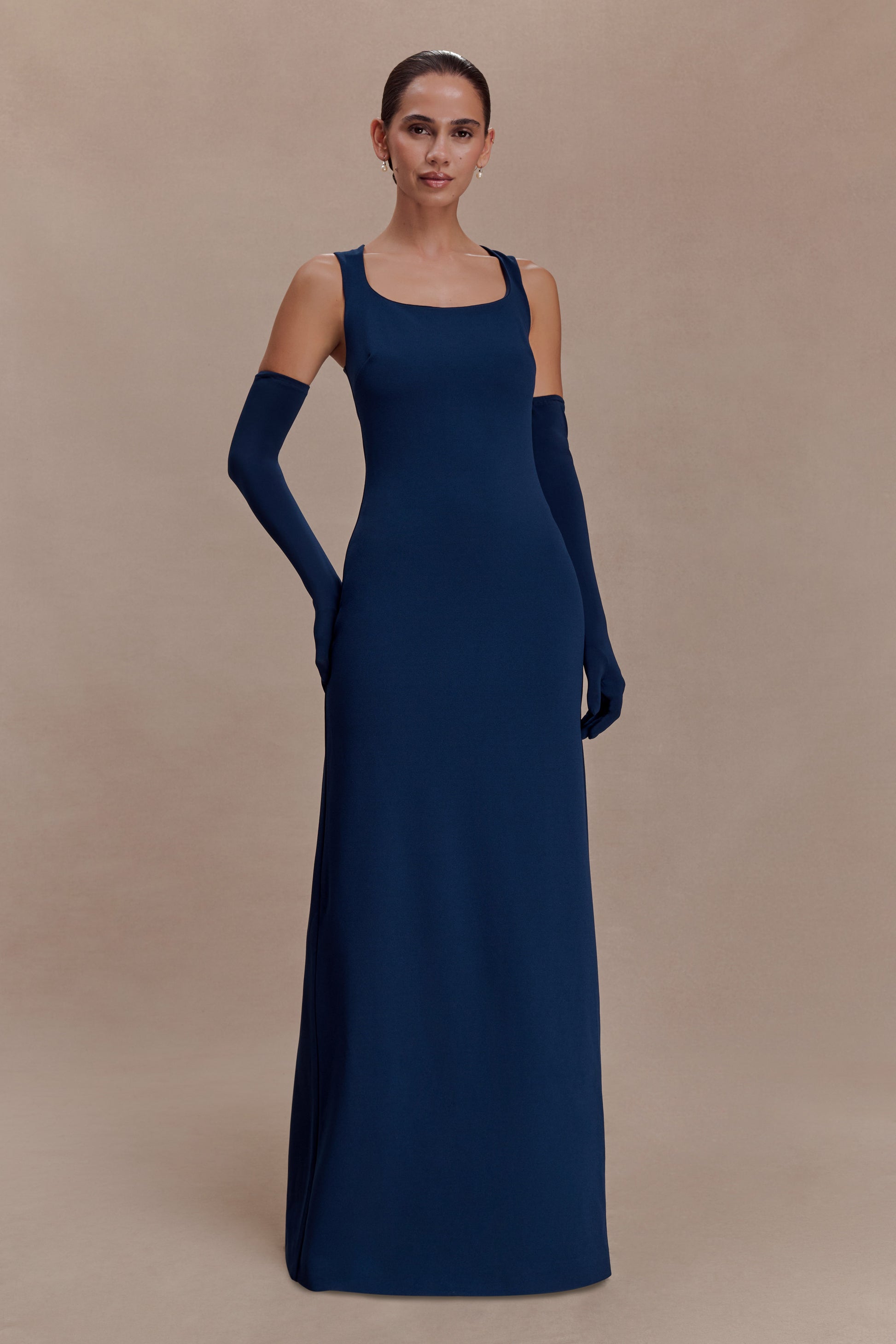 Rhea Detachable Cape Jersey Maxi Dress - Navy #7