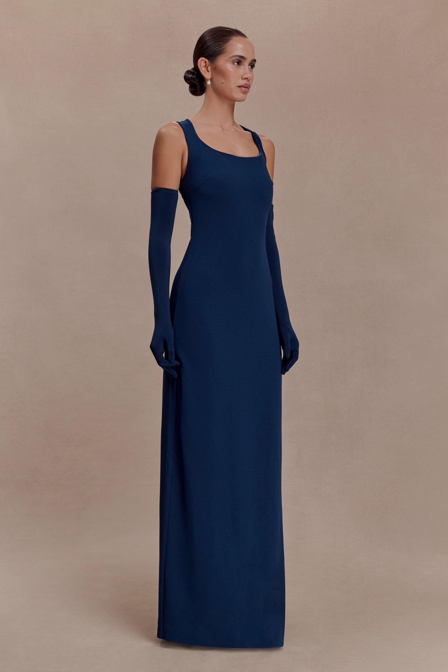 Rhea Detachable Cape Jersey Maxi Dress - Navy