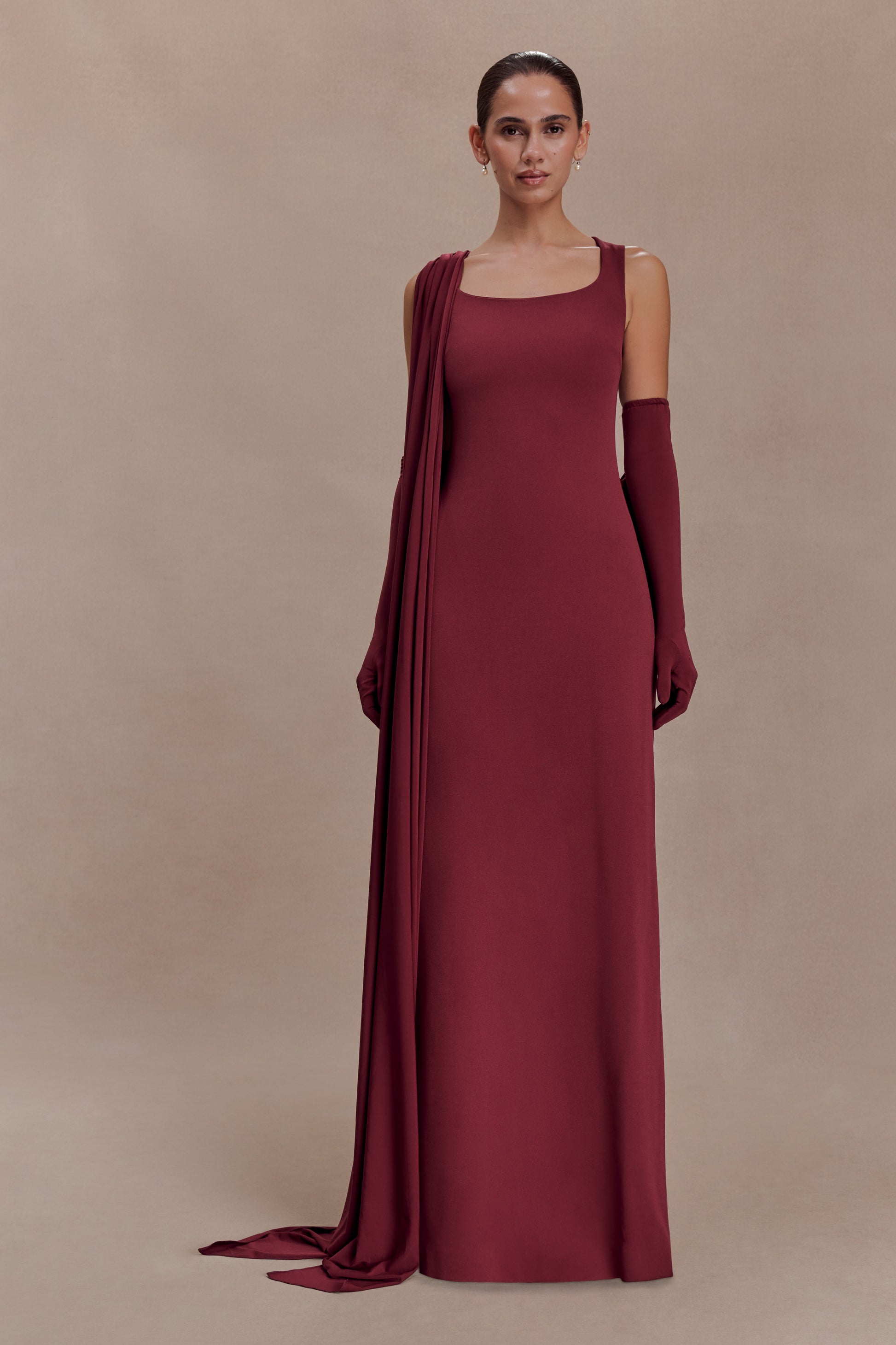 Rhea Detachable Cape Jersey Maxi Dress - Wine #2