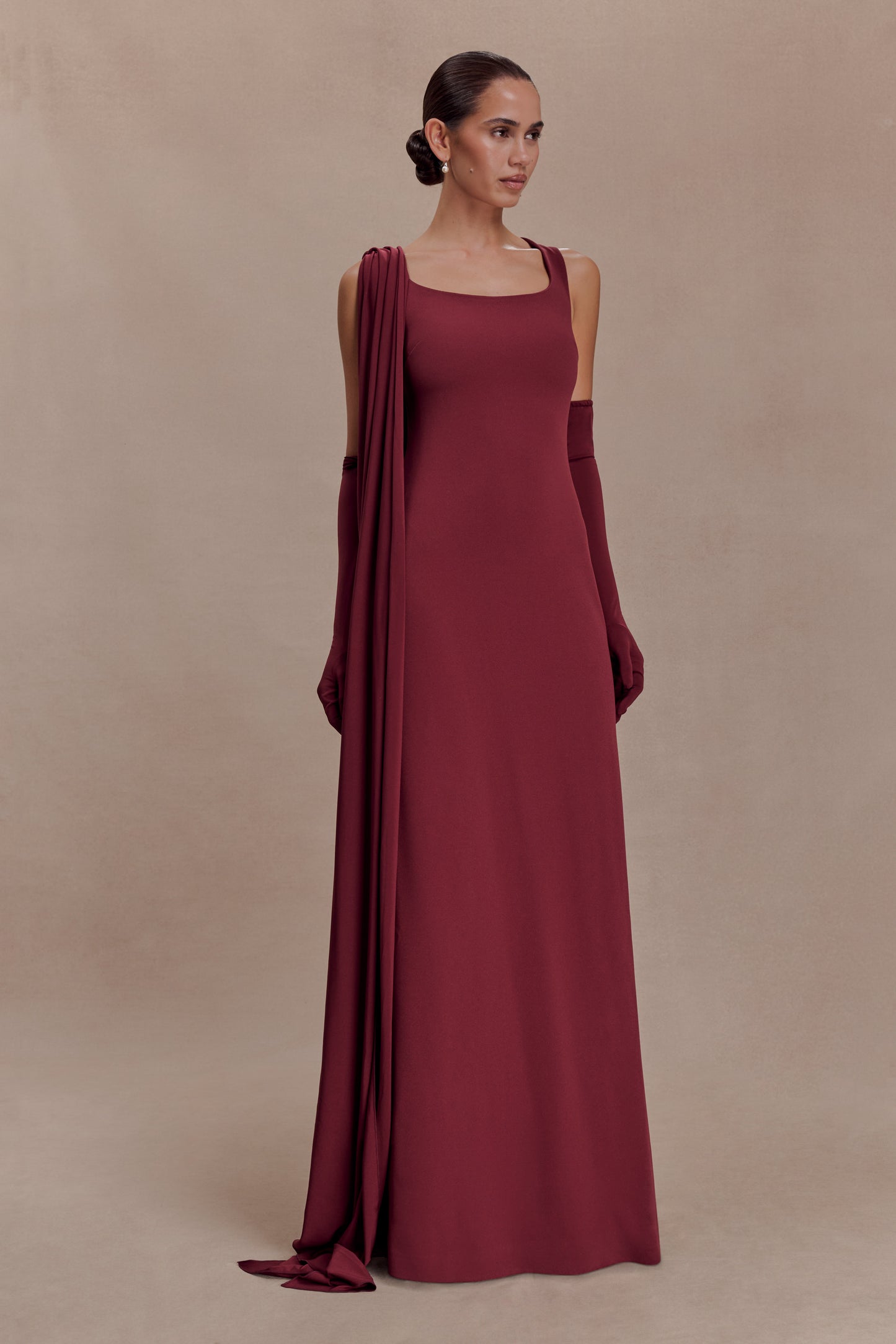Rhea Detachable Cape Jersey Maxi Dress - Wine