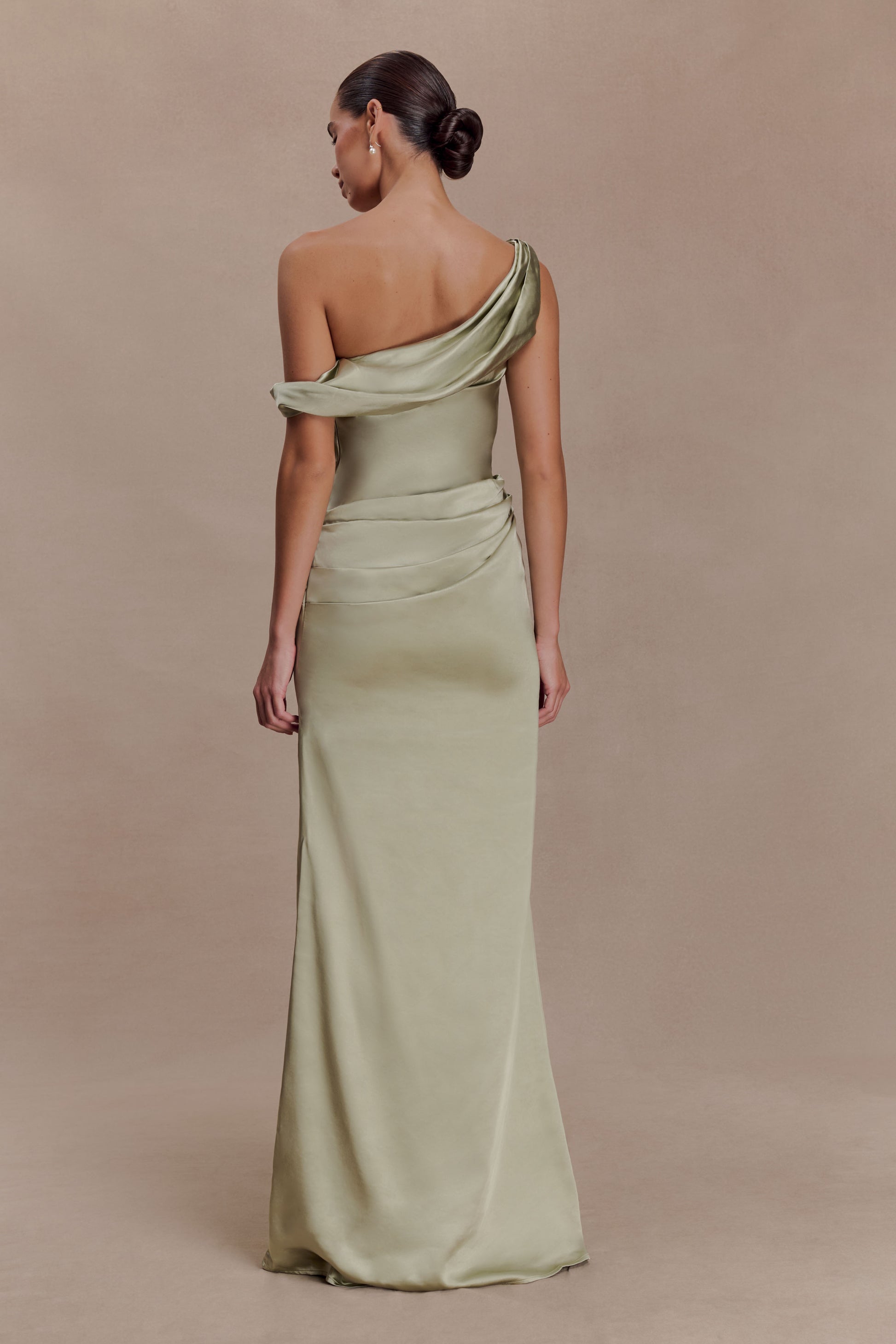 Dalia Off Shoulder Satin Maxi Dress - Sage #2