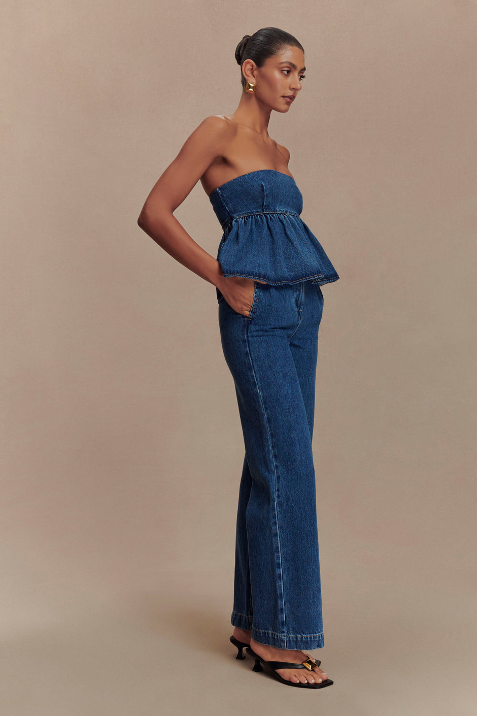 Strapless Structured Denim Top - Blue main image 0