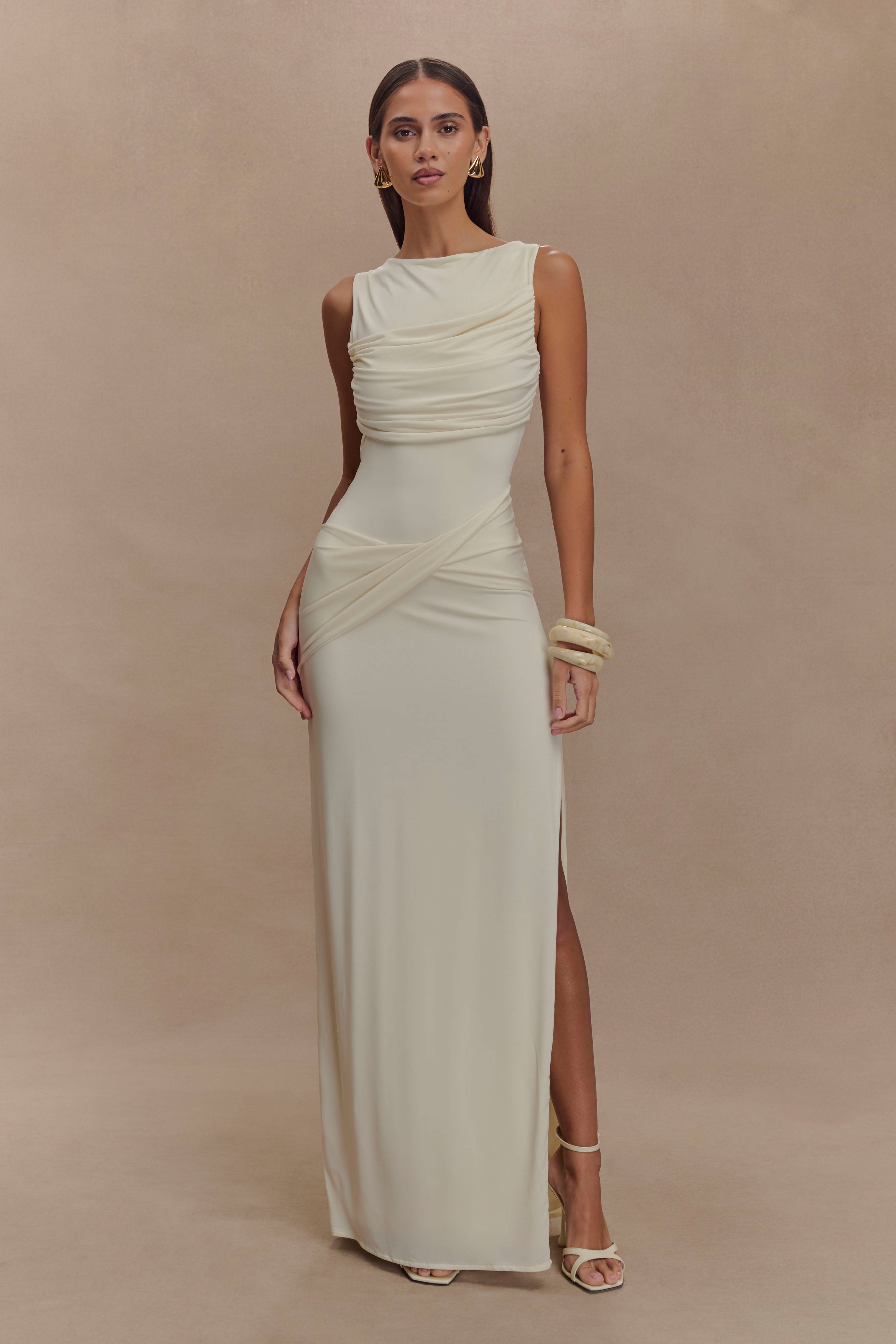 Meshki Henley Slinky Drape Maxi Dress - Ivory