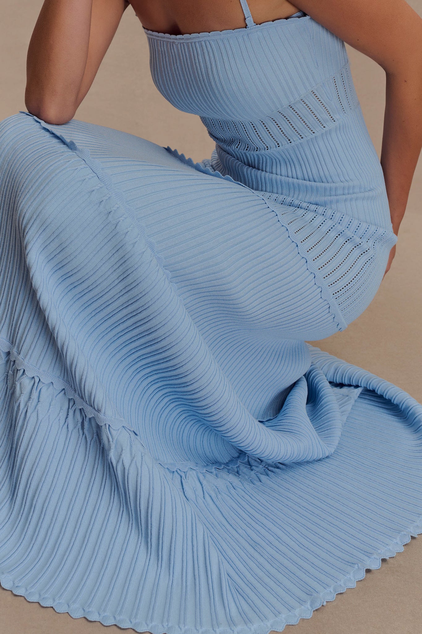 yilon . pointelle knit dress set 水色 Finley Pointelle Knit Maxi Dress - Cornflower Blue | MESHKI