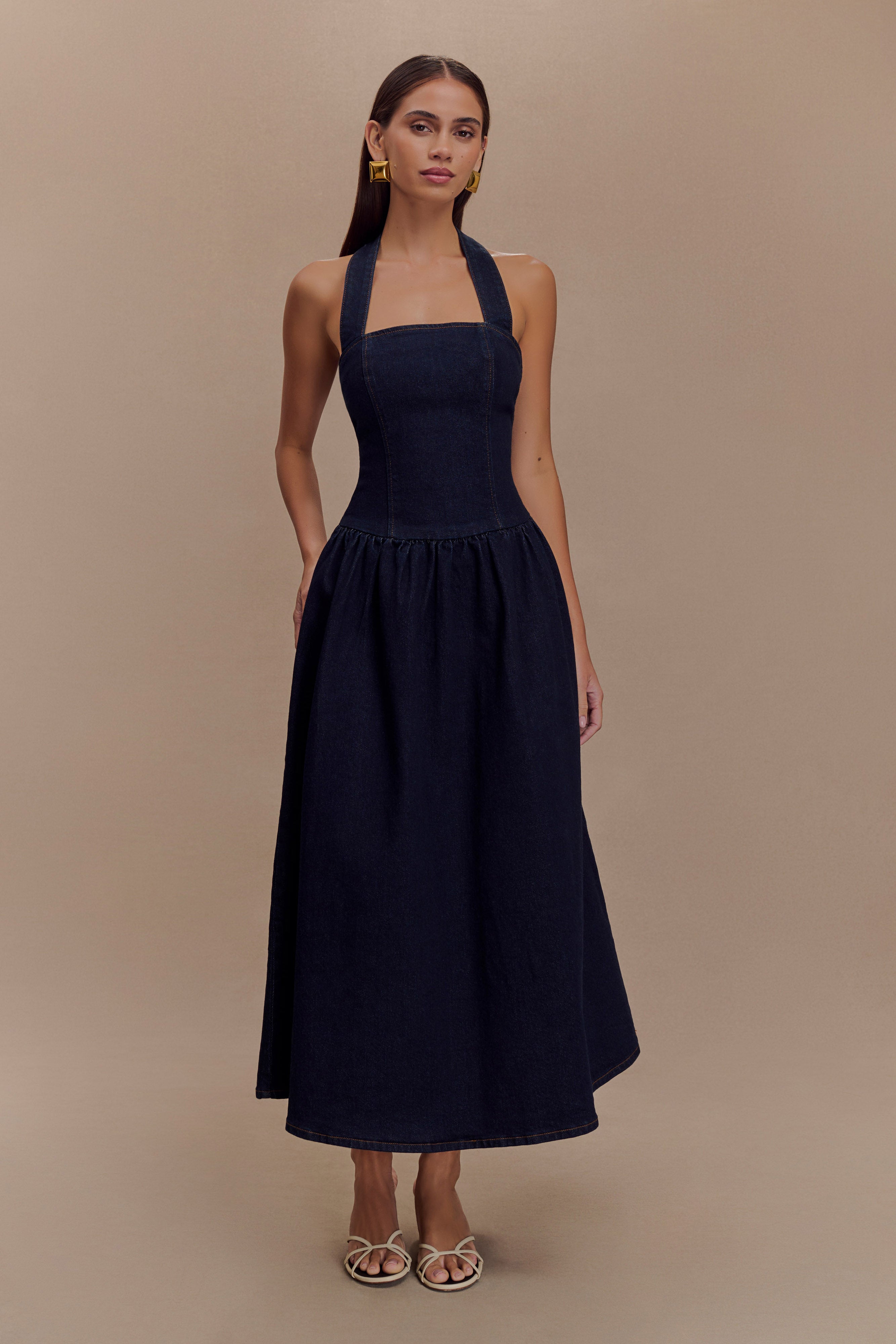 Caroline Denim Halter Midi Dress
