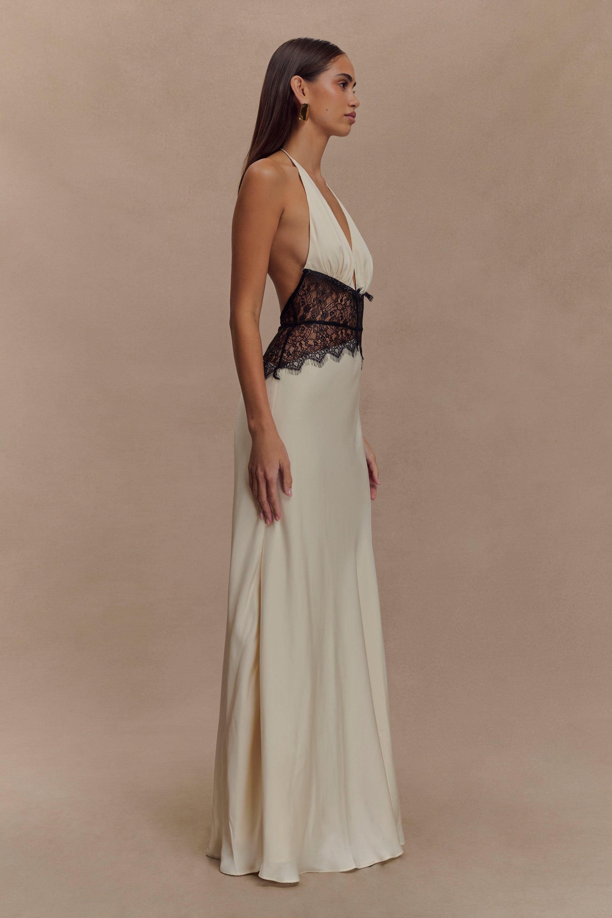 Dinah Lace And Satin Maxi Dress - Black/Ivory | MESHKI Dinah Lace And Satin Maxi Dress - Black/Ivory | MESHKI