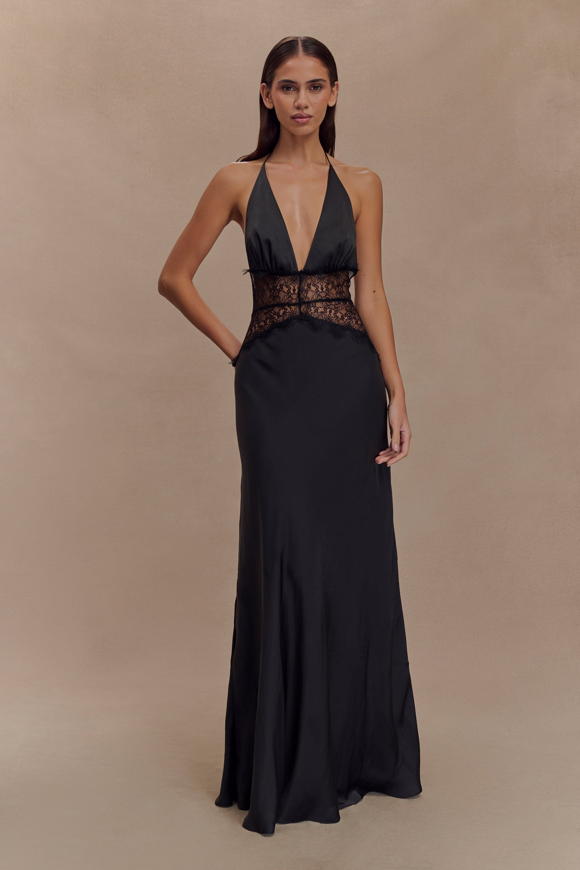 meshki black dress Etta Ruffle Slinky Maxi / | subtle power Michelle Cut Out Maxi Dress