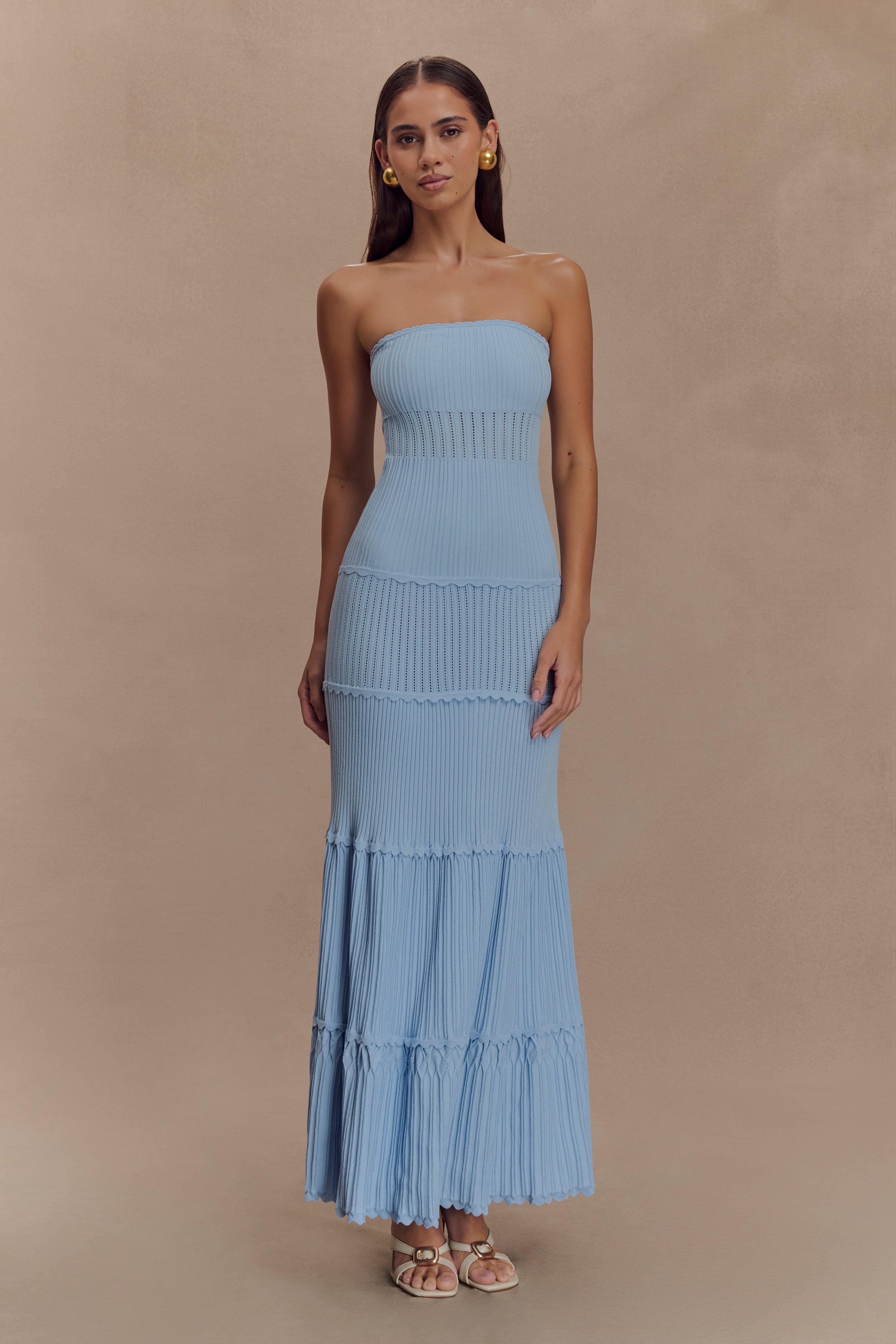 Finley Pointelle Knit Maxi Dress - Cornflower Blue | MESHKI