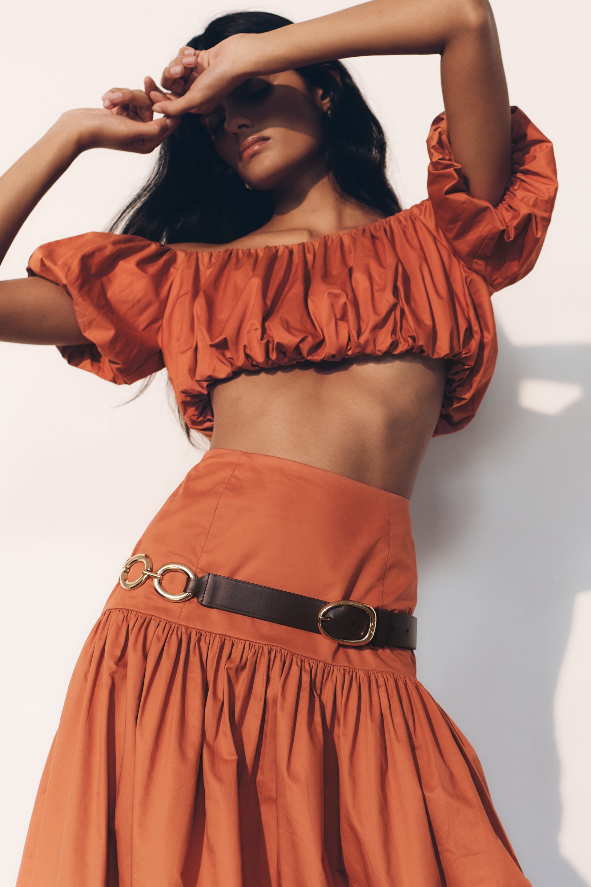 Autumn Off Shoulder Bubble Top - Burnt Orange