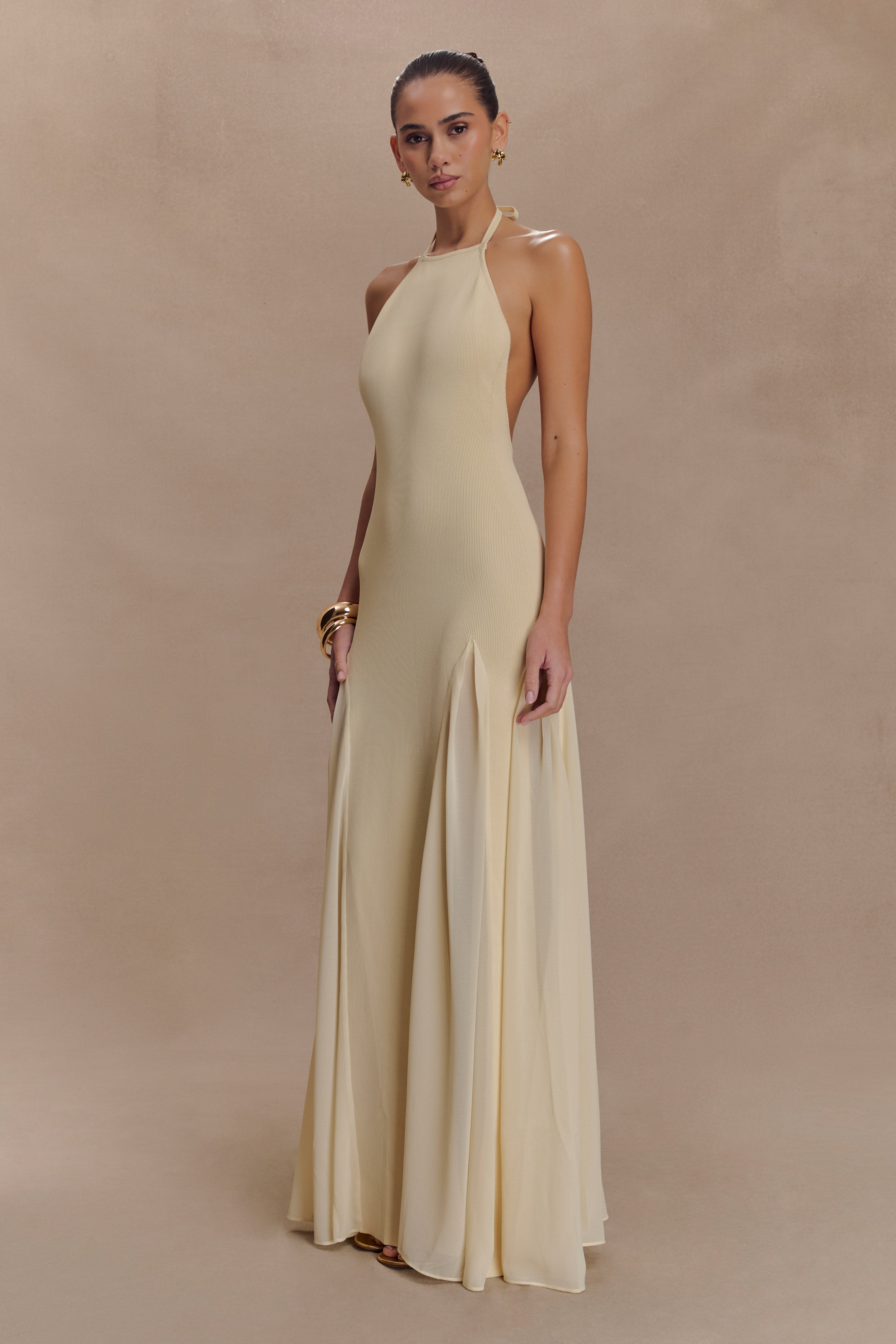 Make Your Mark Mesh Halter Maxi Dress Brown main image 0