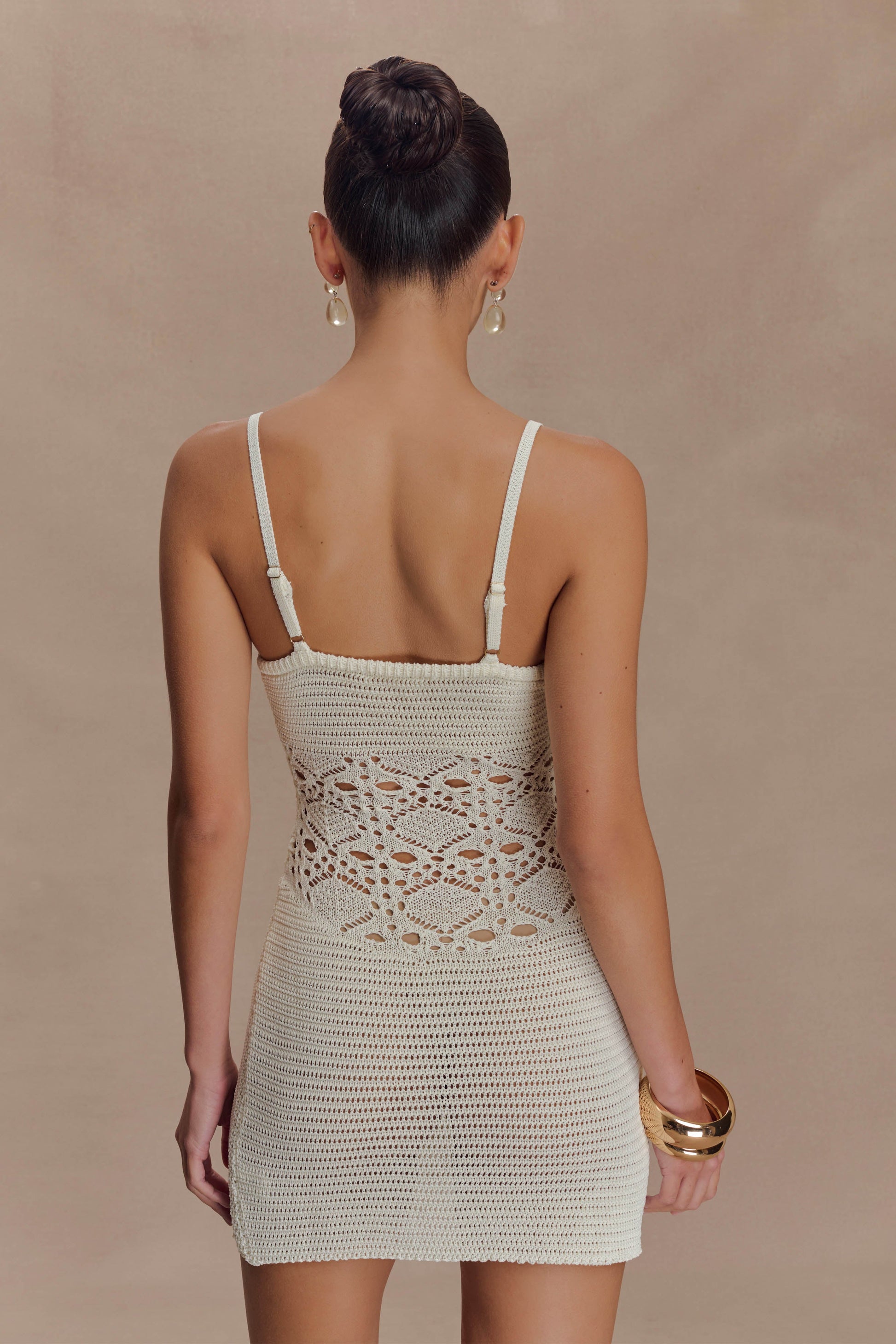 Everette Crochet Knit Mini Dress - Ivory | MESHKI Everette Crochet Knit Mini Dress - Ivory | MESHKI