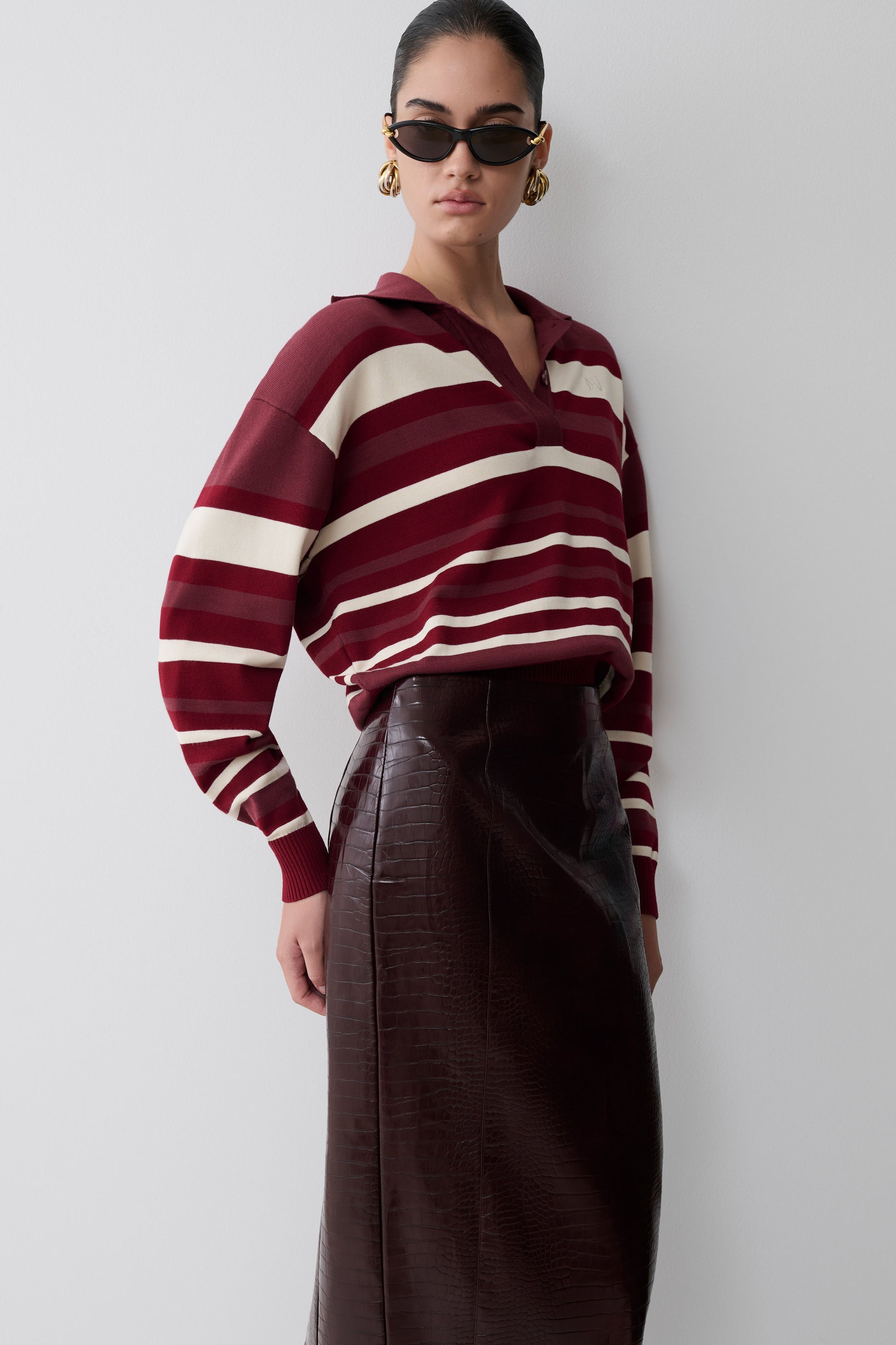 Philly Stripe Long Sleeve Knit Jumper - Burgundy/Cream #7