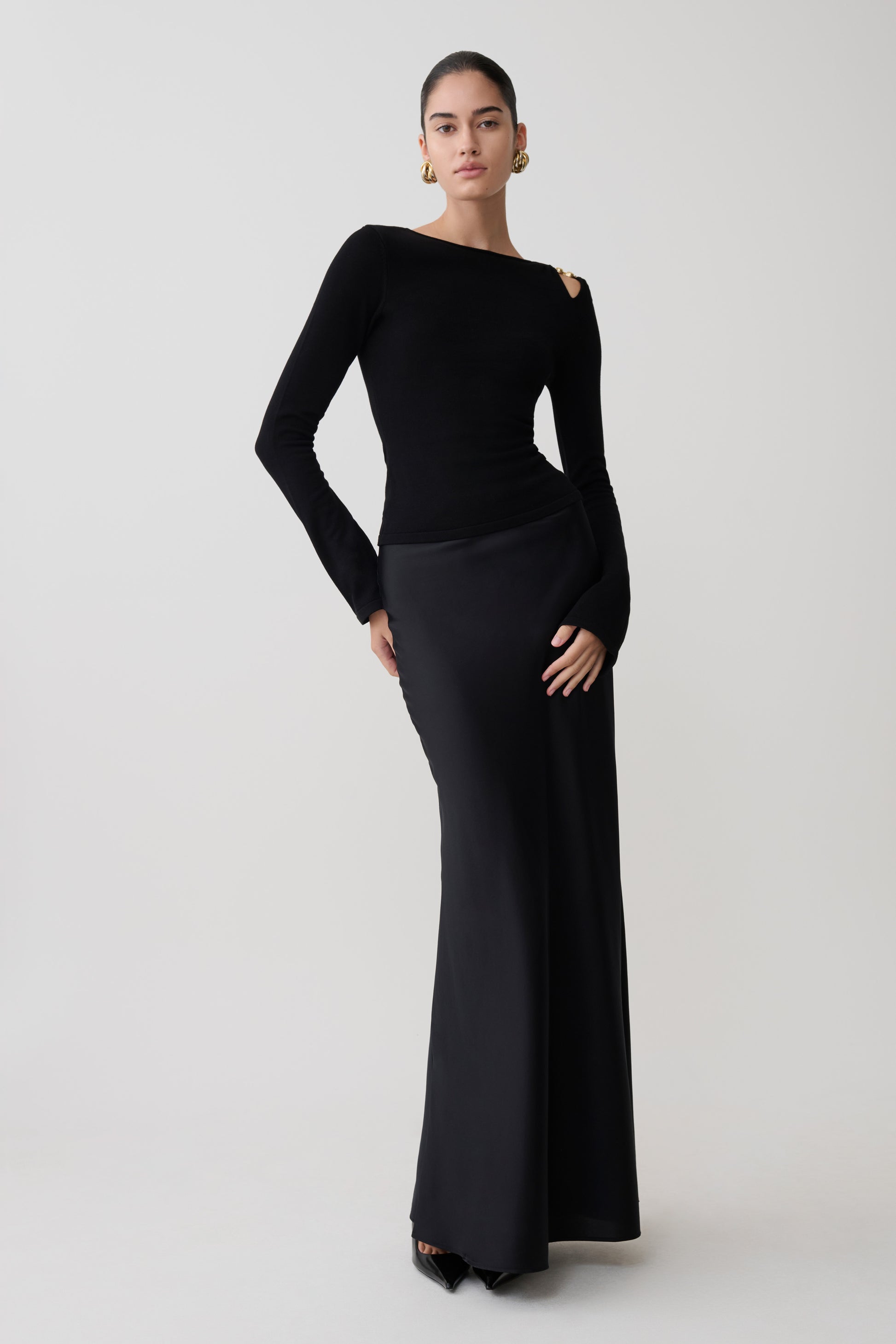 Ricky Knit Long Sleeve Longline Top - Black #6
