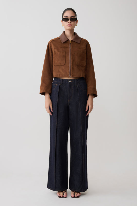 Remy Faux Suede & Leather Collared Jacket - Tan