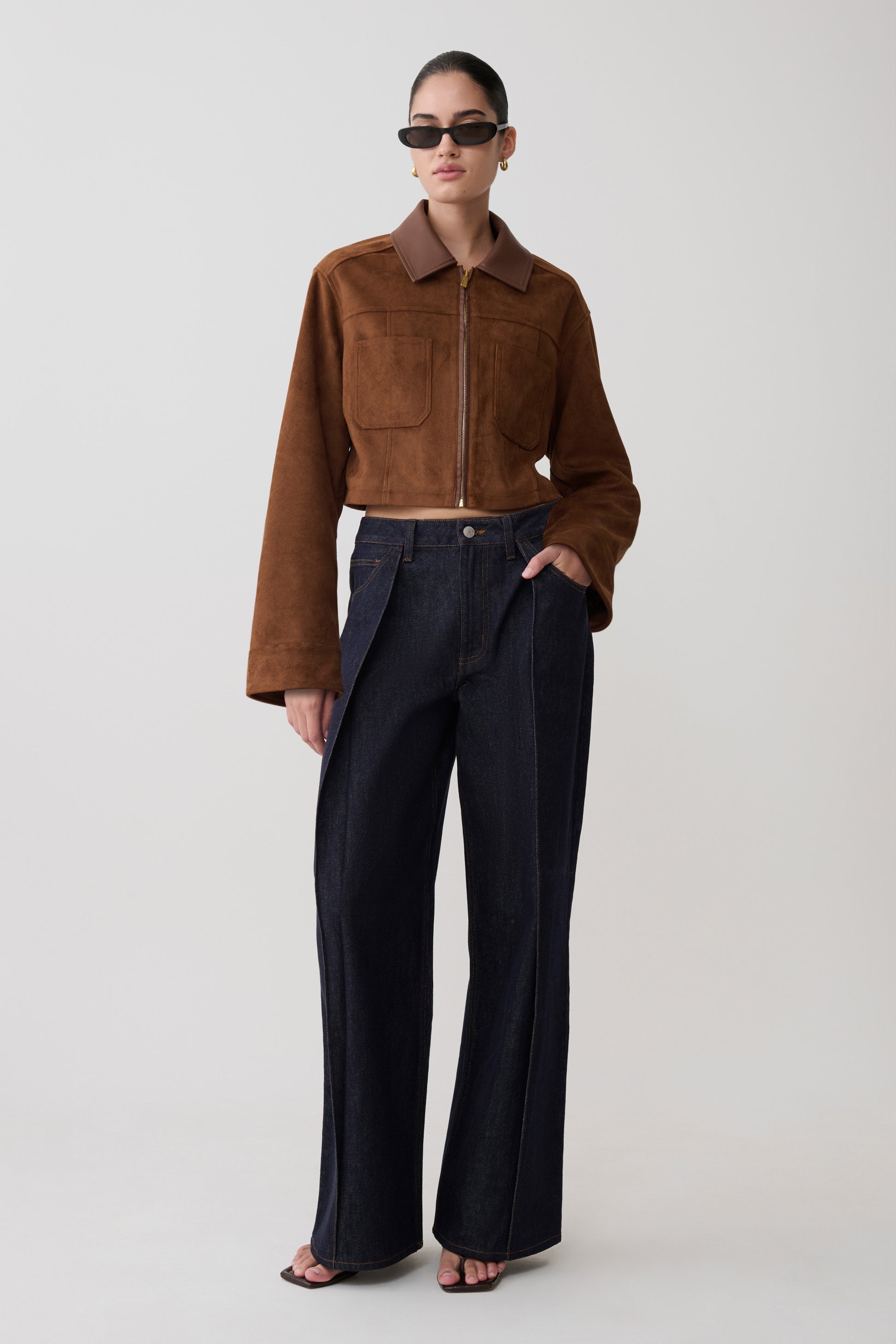 Remy Faux Suede & Leather Collared Jacket - Tan #4