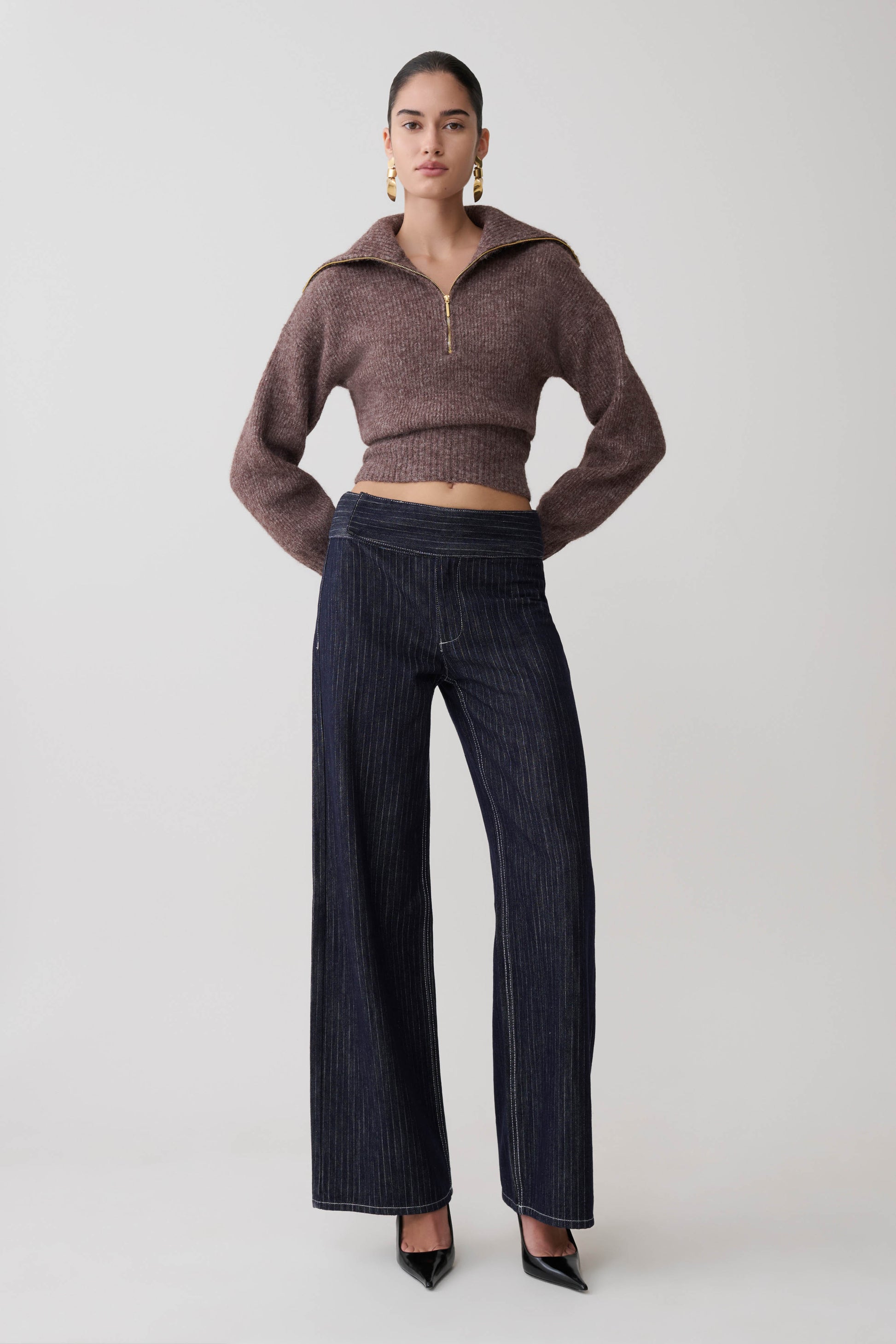 Skylaine Zip Knit Jumper - Brown Marle #3
