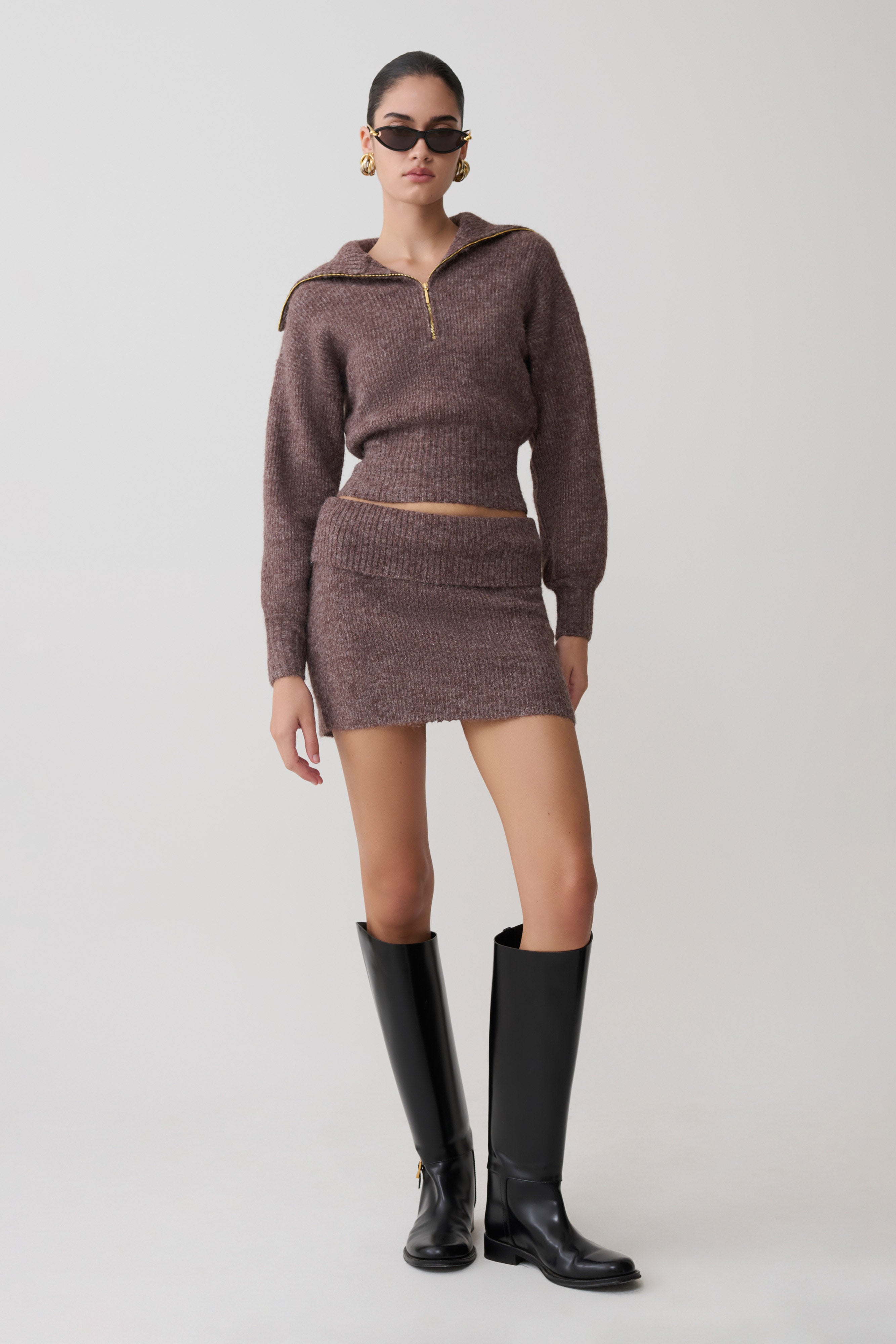 Skylaine Knit Mini Skirt - Brown Marle | MESHKI