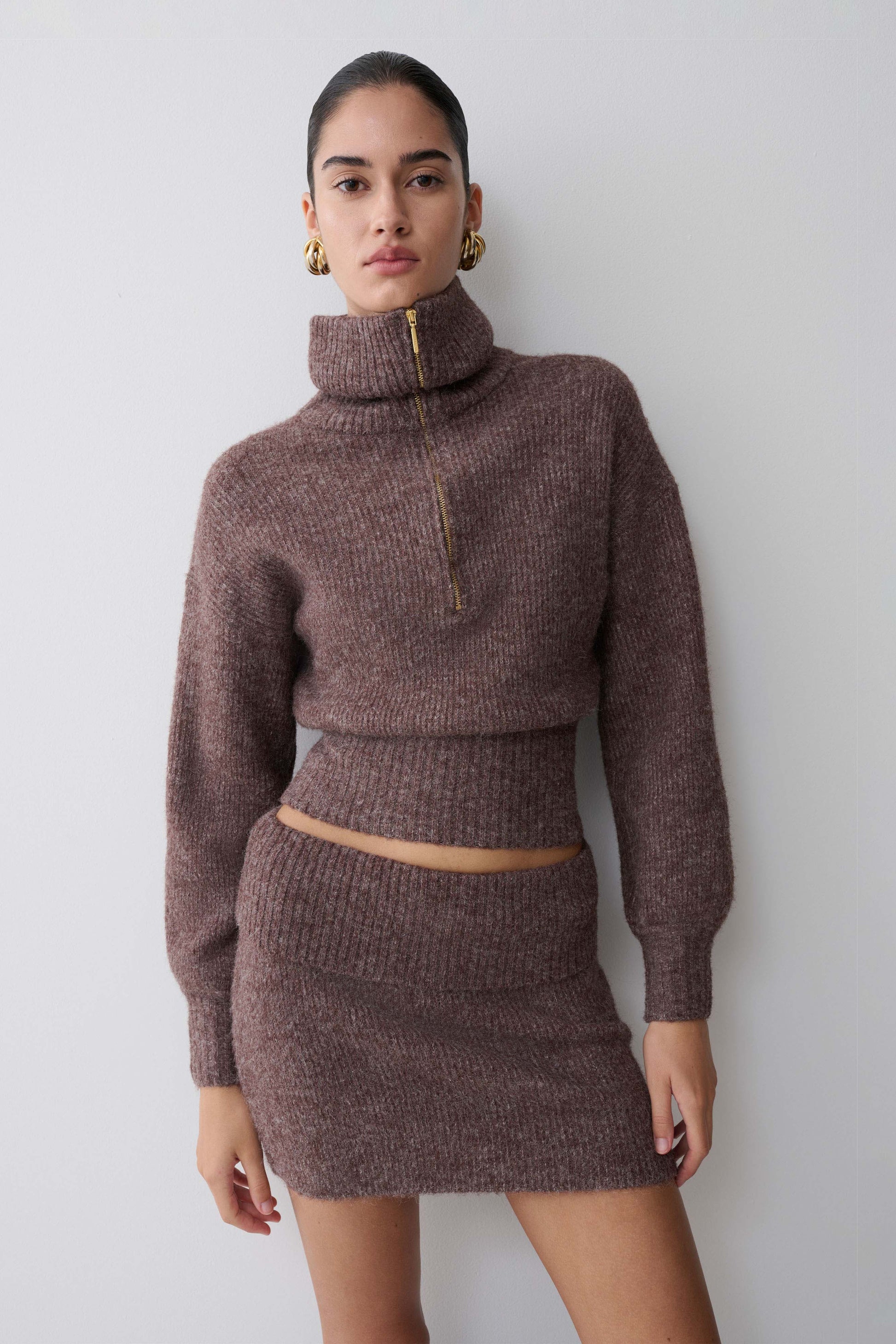 Skylaine Knit Mini Skirt - Brown Marle #8