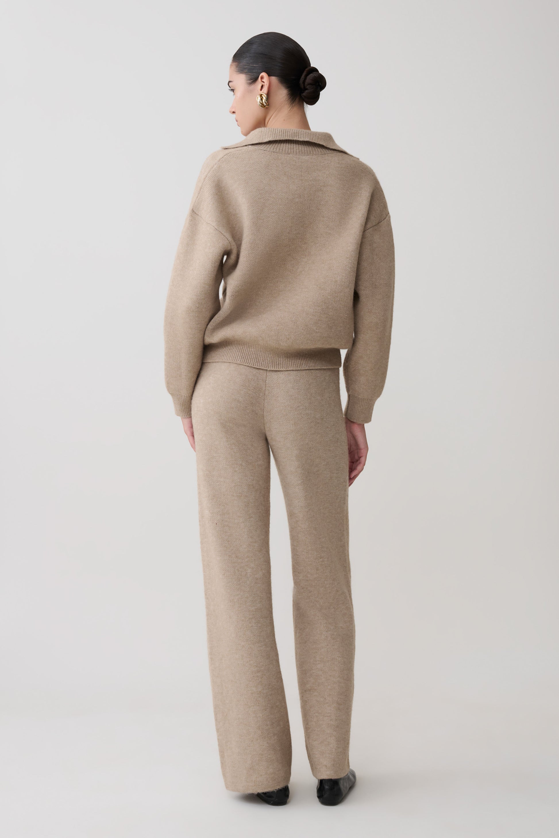 Evan Knit Wide Leg Pants - Beige Marle #2