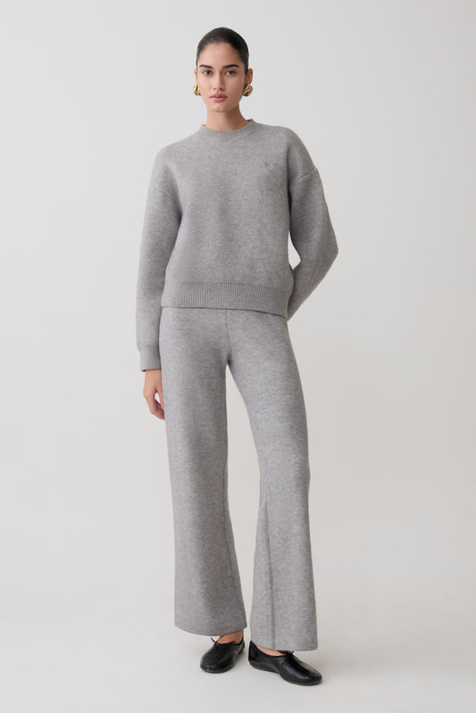 Evan Knit Wide Leg Pants - Grey Marle