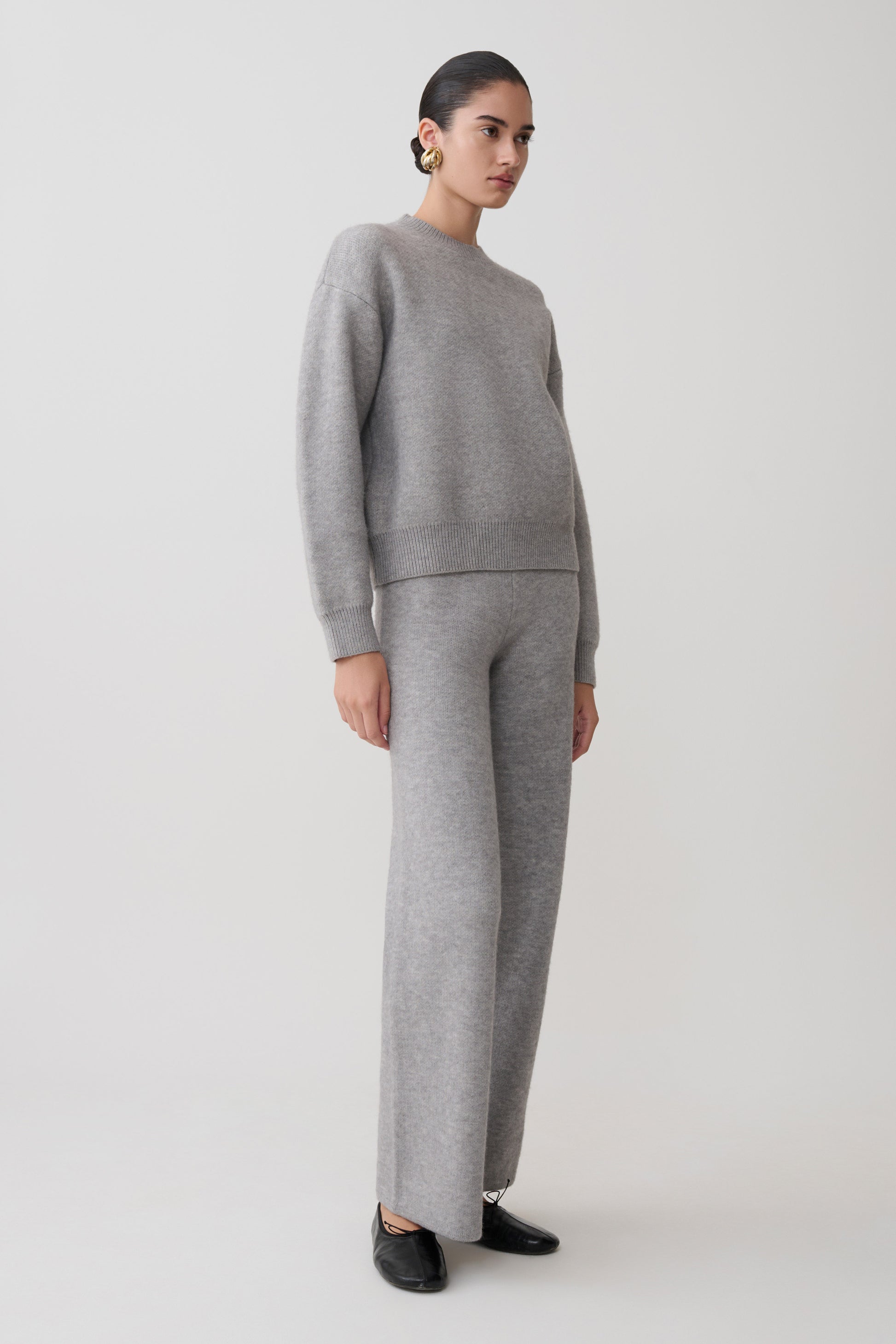 Evan Knit Wide Leg Pants - Grey Marle #3