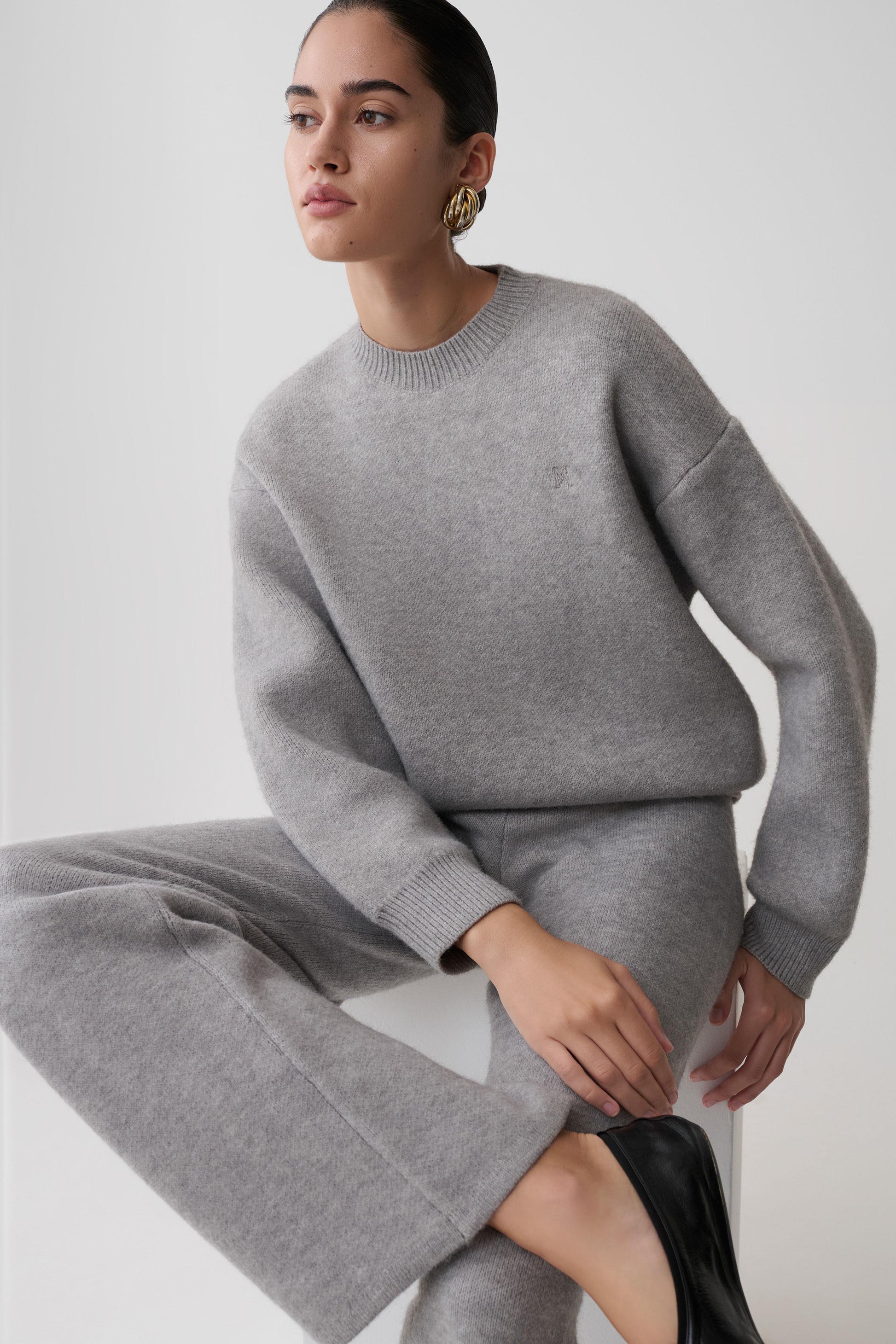 Evan Knit Wide Leg Pants - Grey Marle #8