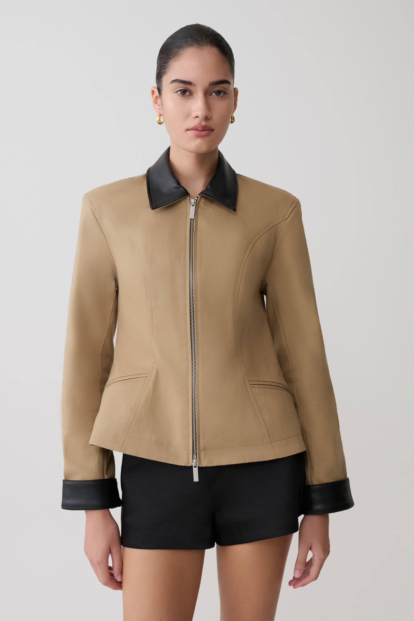 Solange Zip Up Collared Jacket - Natural