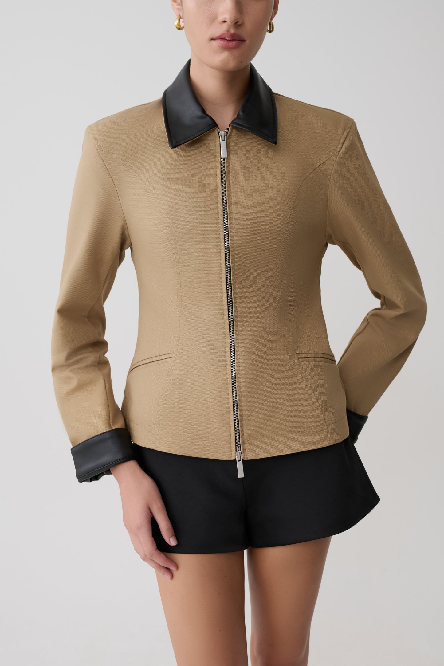Solange Zip Up Collared Jacket - Natural