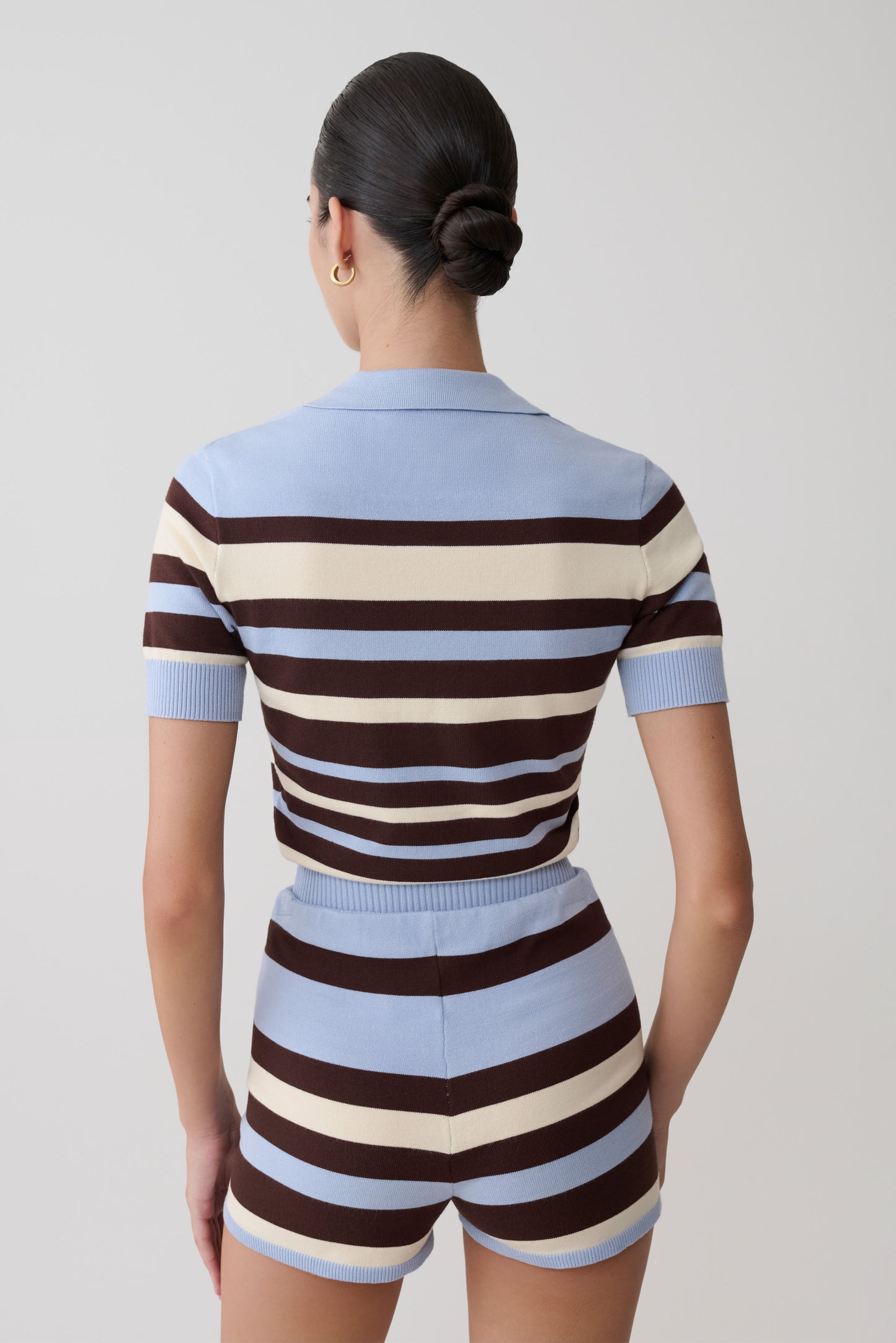 Philly Stripe Knit Button Up Top - Chocolate/Blue