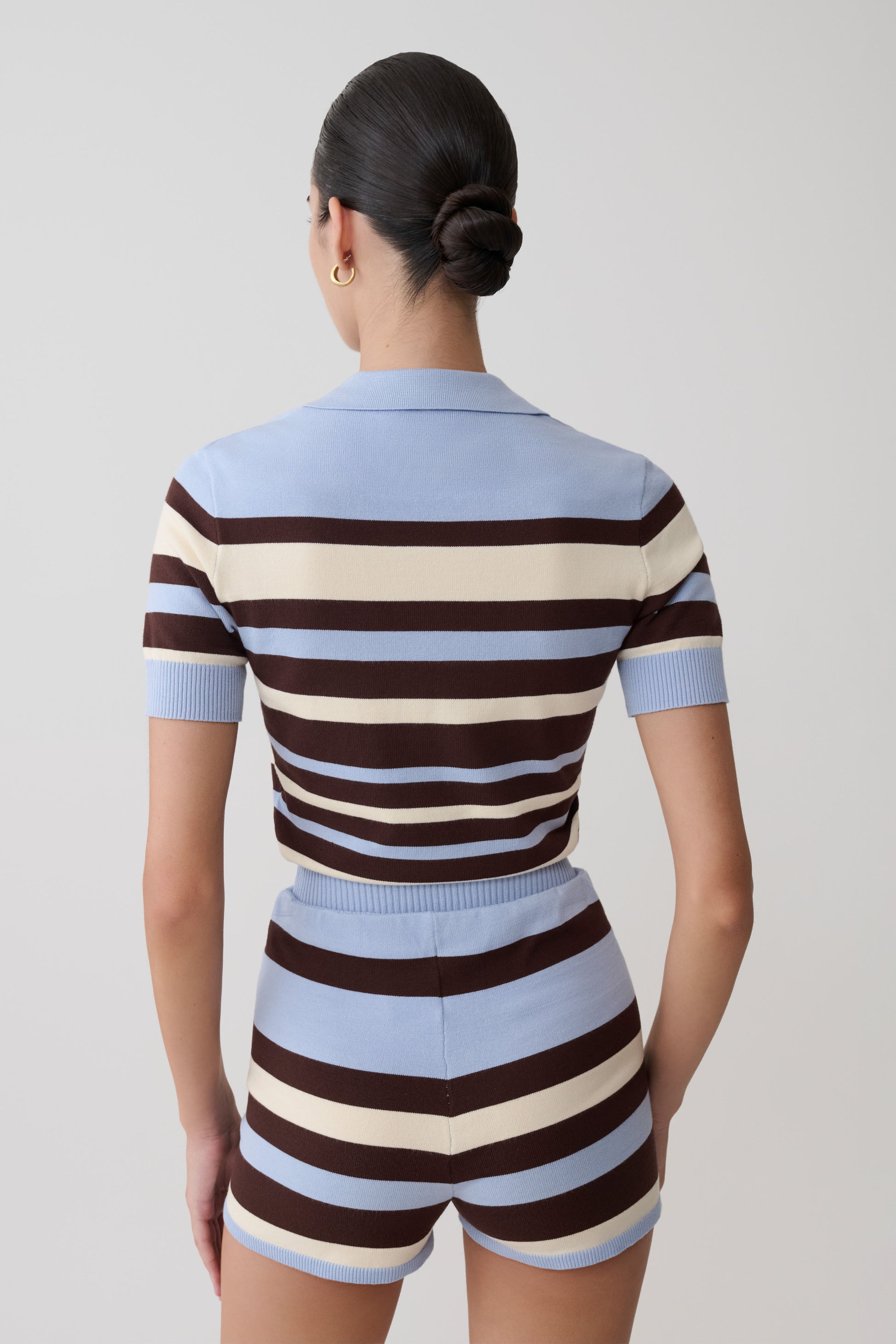 Philly Stripe Knit Button Up Top - Chocolate/Blue #2
