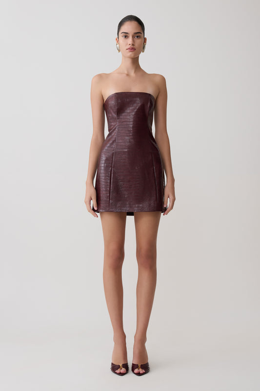 Anouk Faux Leather Strapless Mini Dress - Merlot