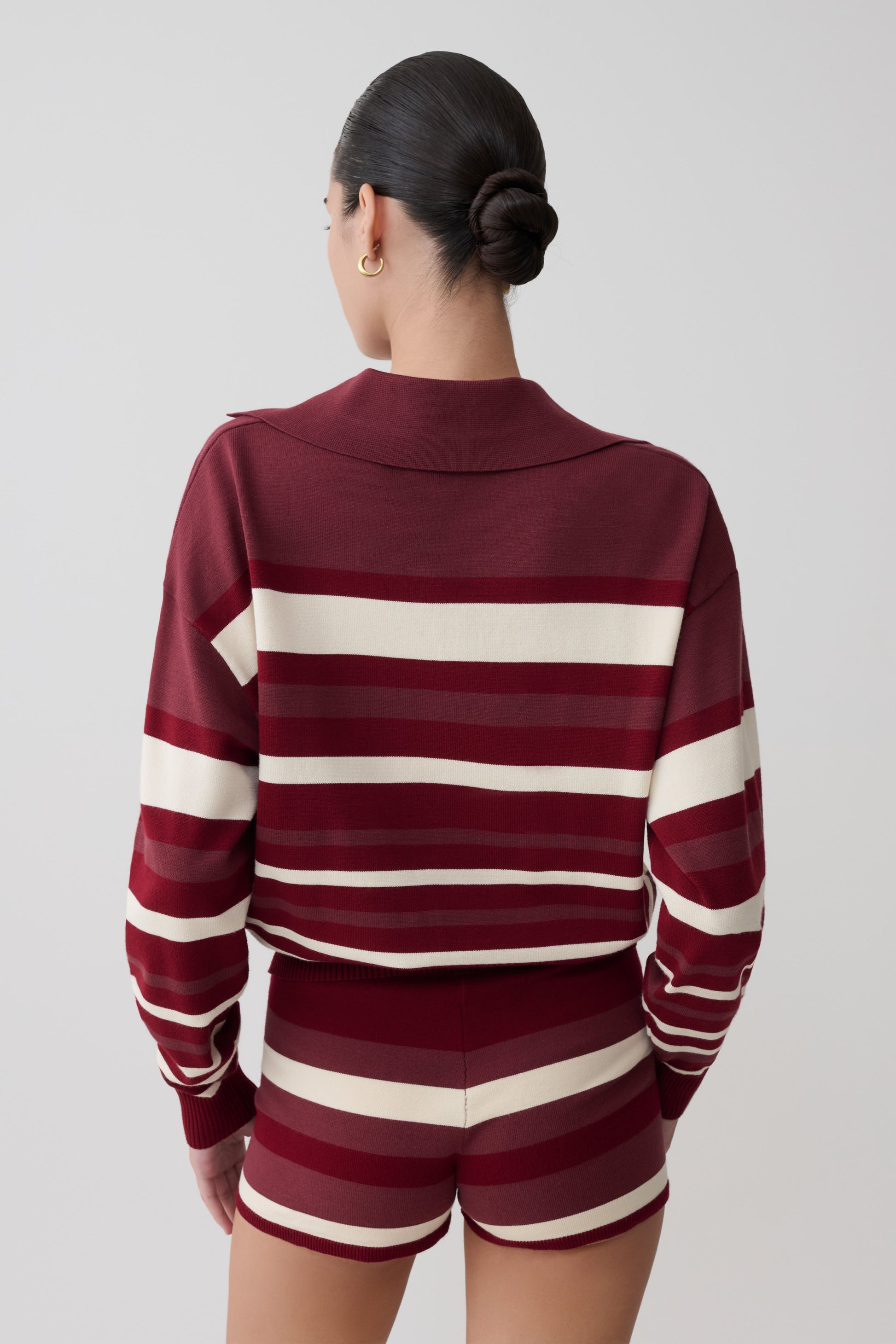 Philly Stripe Long Sleeve Knit Jumper - Burgundy/Cream #2