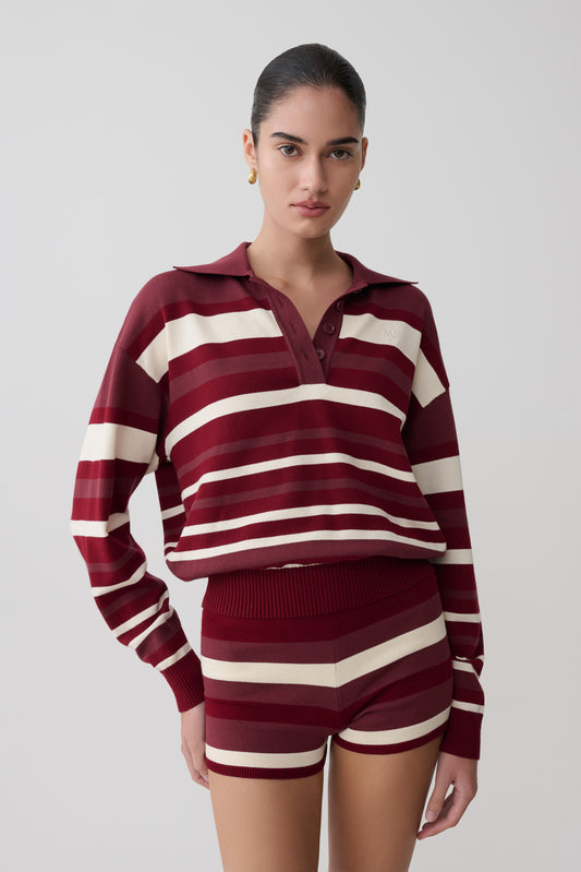 Philly Stripe Long Sleeve Knit Jumper - Burgundy/Cream