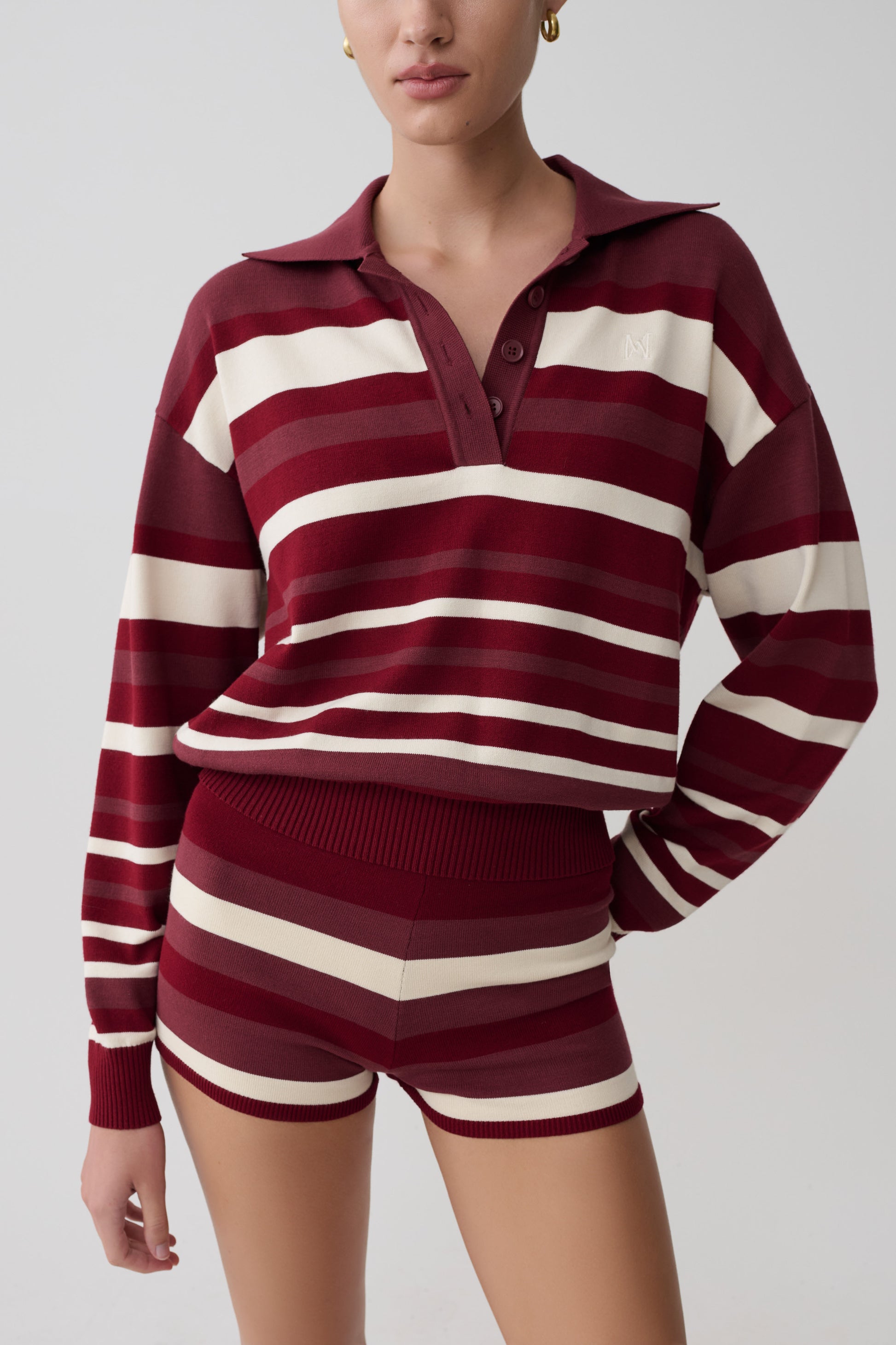 Philly Stripe Long Sleeve Knit Jumper - Burgundy/Cream #5
