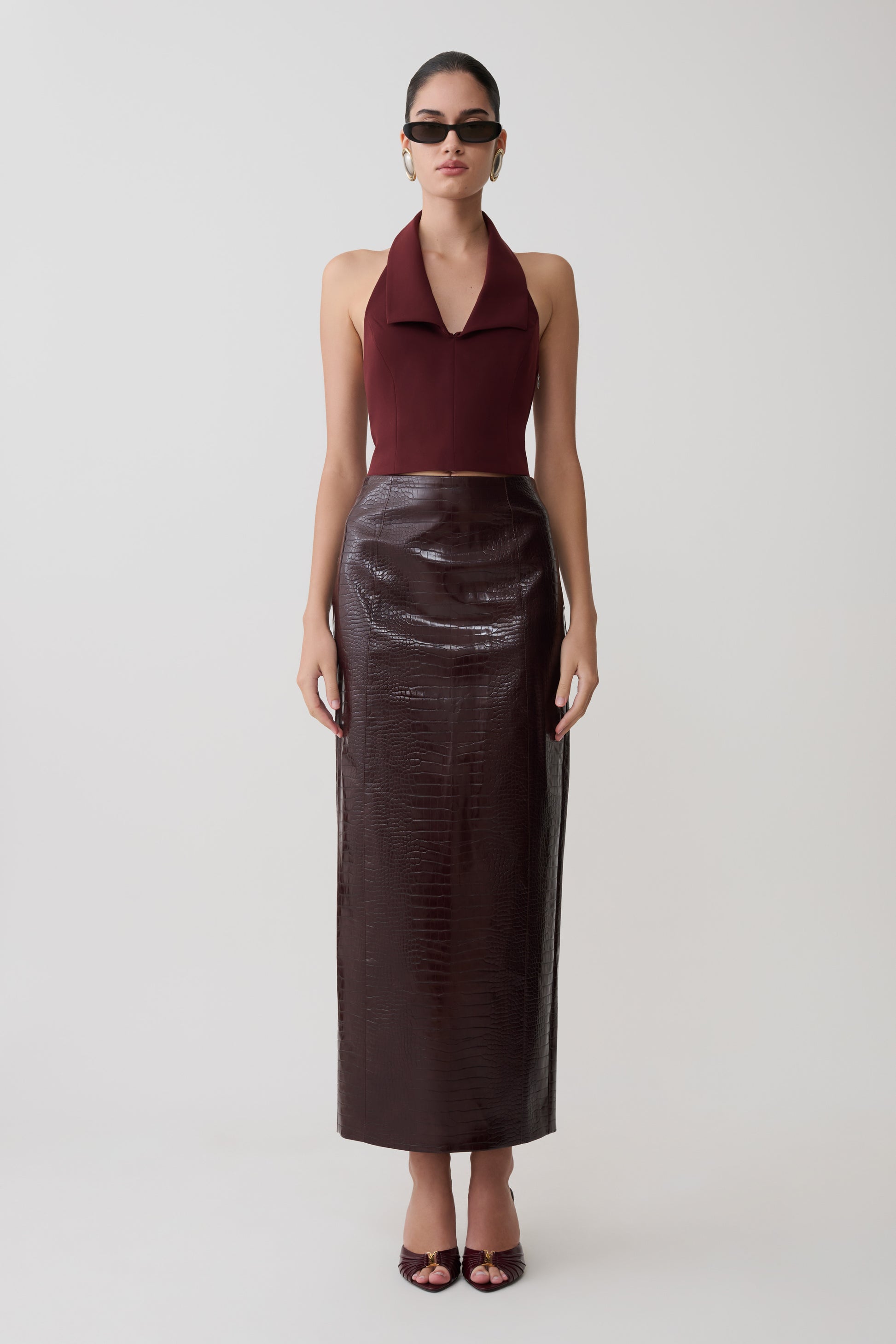 Calla Collared Sleeveless Halter Top - Merlot #7