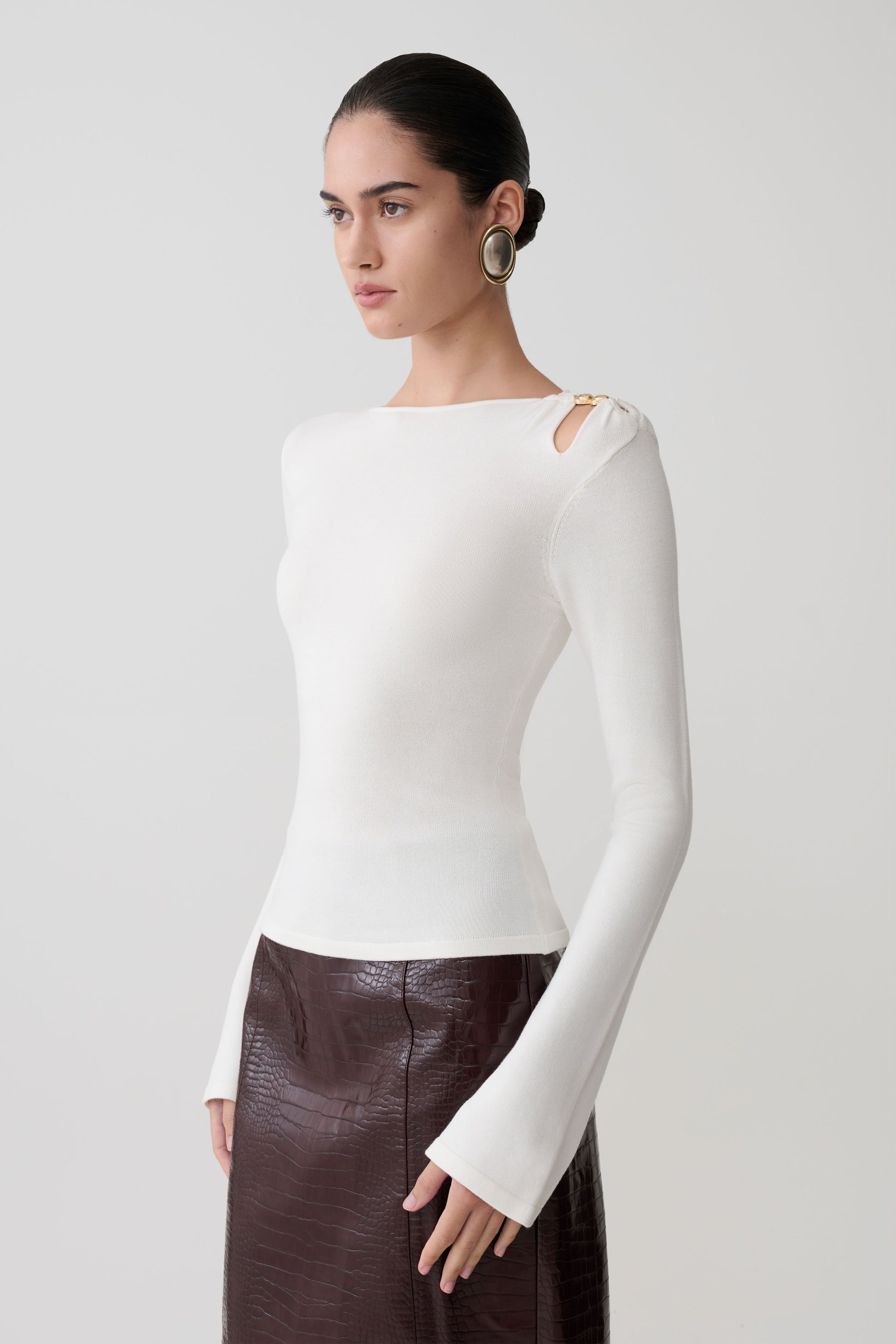 Ricky Knit Long Sleeve Longline Top - Ivory #4