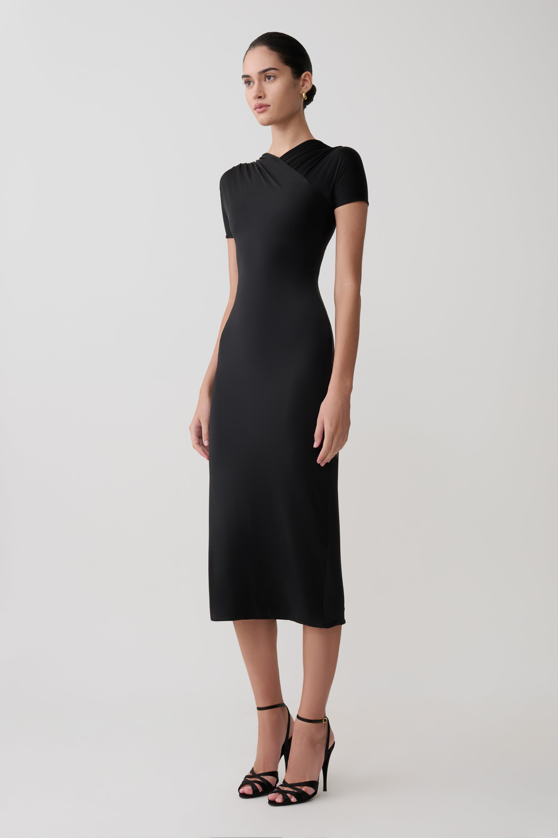 Junie Cross-Over Neck Slinky Maxi Dress - Black #4